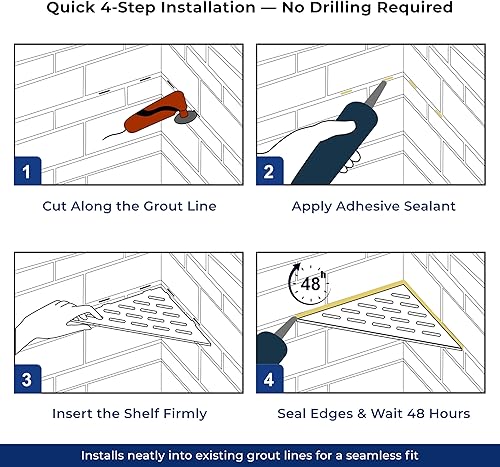 Miniatura 6 de Estante esquinero de ducha, acero inoxidable 304, estante de baño empotrado negro mate para paredes de azulejos, juego de 2