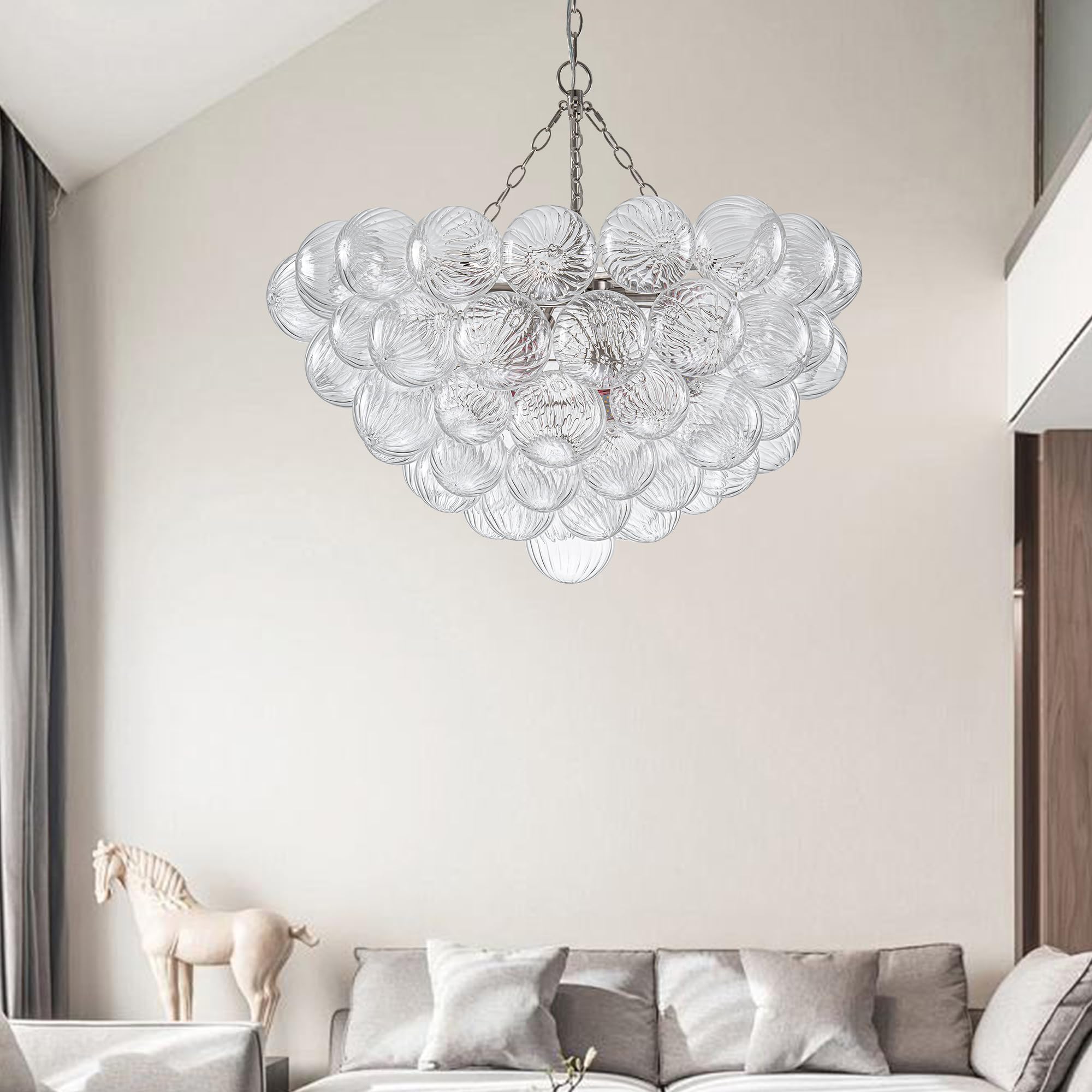 Longree Bubble Ball Glass Chandelier Brushed Nickel Swirled Clear