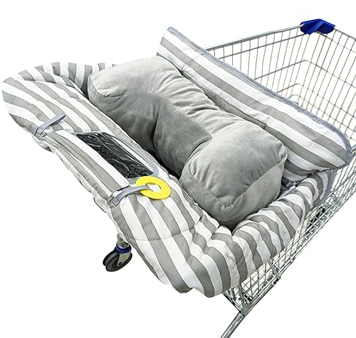 Suessie Funda para carrito de compras y funda para silla alta con almohada de soporte, rayas grises y blancas con cojín