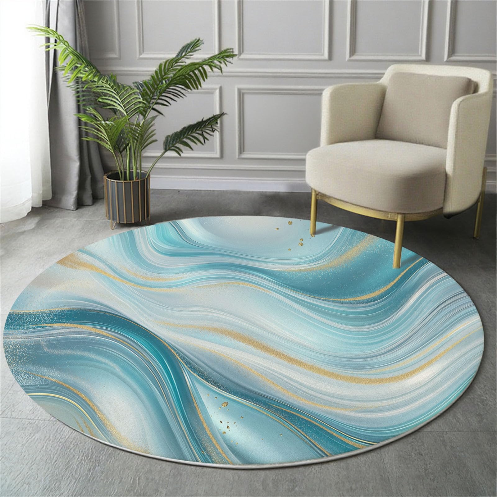 Tapis rond lavable bleu clair 140cm pour éviter les glissades