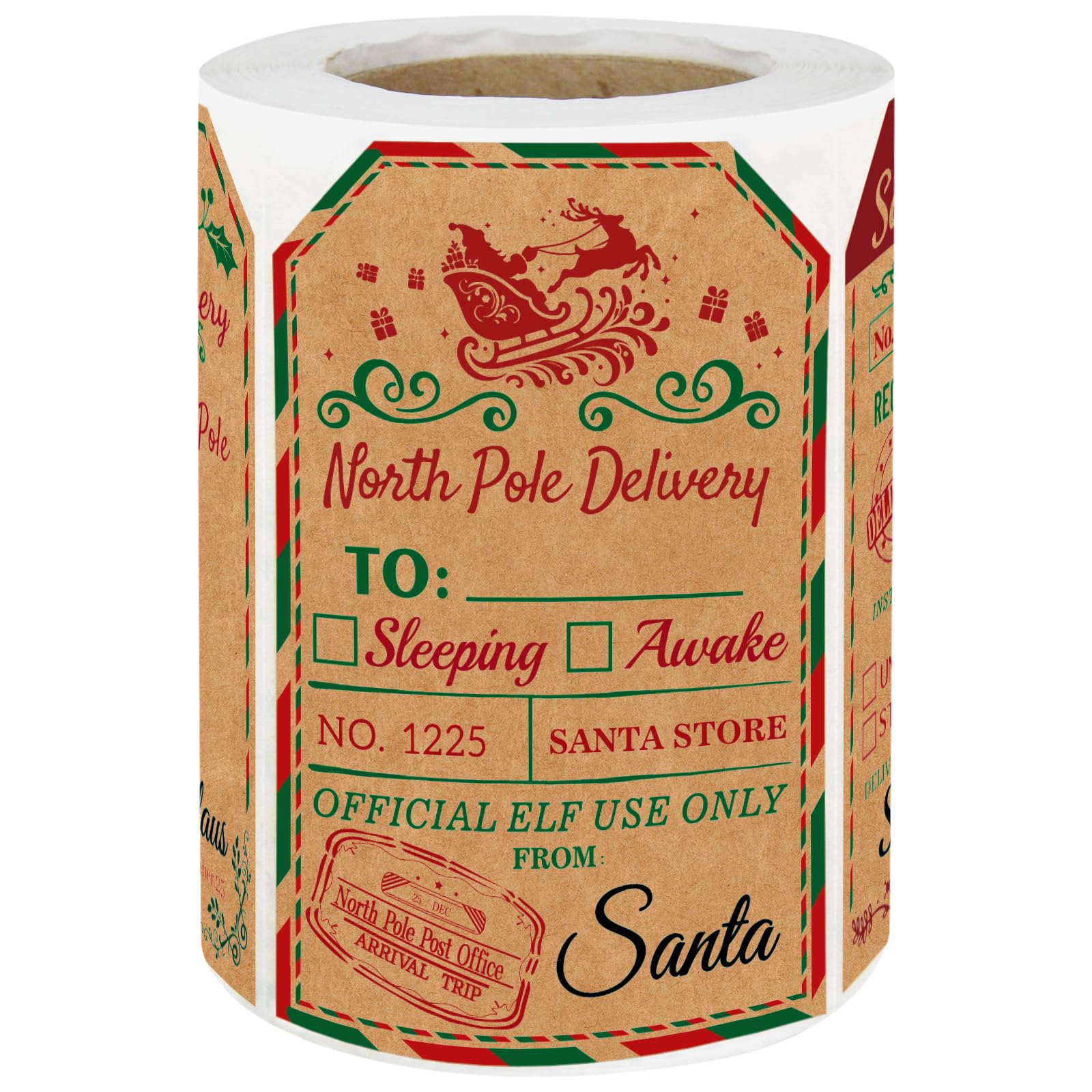 WorldBazaar Christmas Gift Tags Stickers from Santa 200pcs Kraft Labels Adhesive Santa Claus Gift Stickers for Envelope Gifts Tag Party Favors