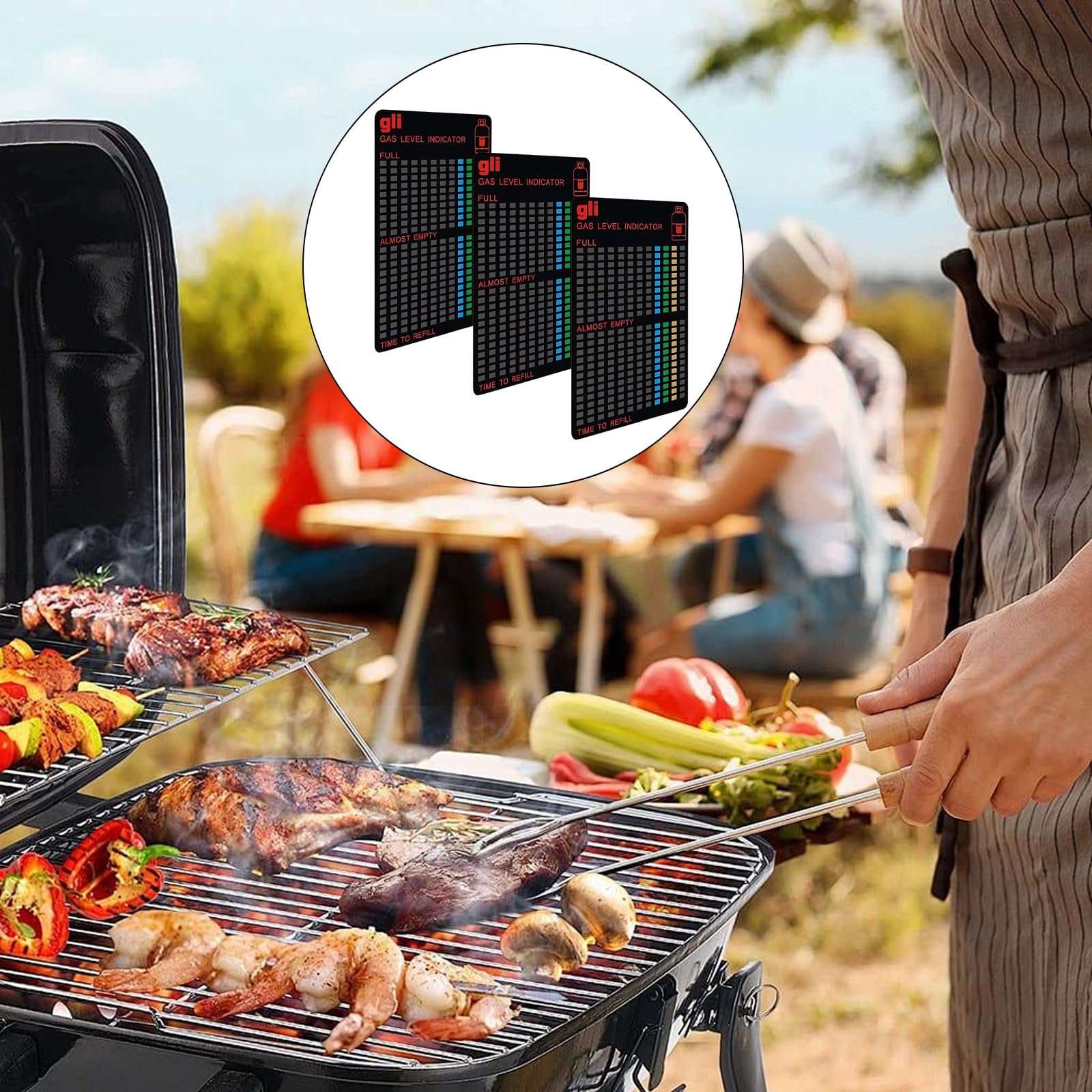 GLI Lot de 3 indicateurs de niveau magnétiques pour bouteilles de gaz réutilisables pour la maison, la cuisine, le barbecue, l'extérieur, le camping, le camping-car
