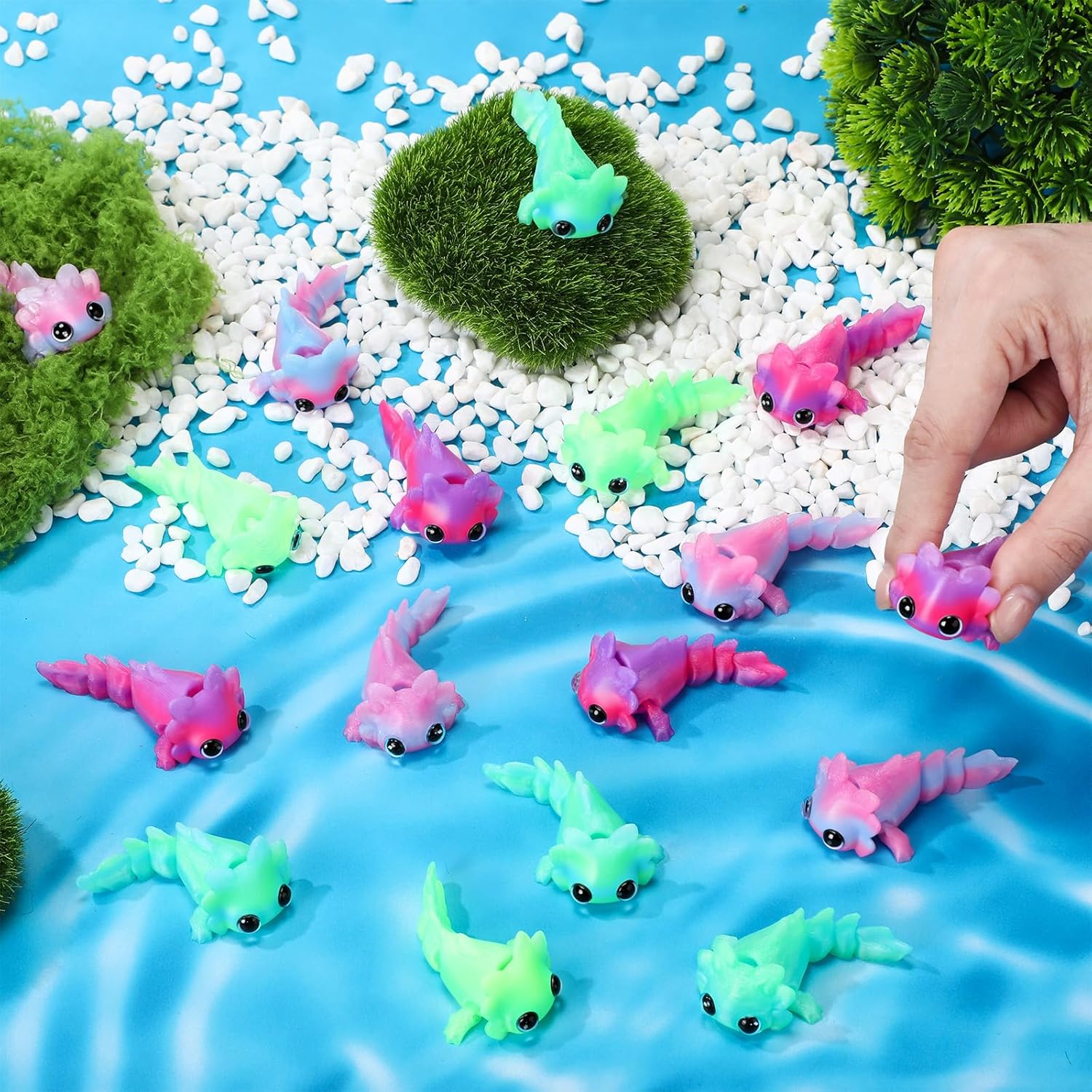 Soulchen 12 Pcs 3D Printed Axolotl Figures Charms Sensory Mini Fidget for Axolotl Party Favors Birthday Party Supplies Tiny Animal Figures for Christmas (Gradient)