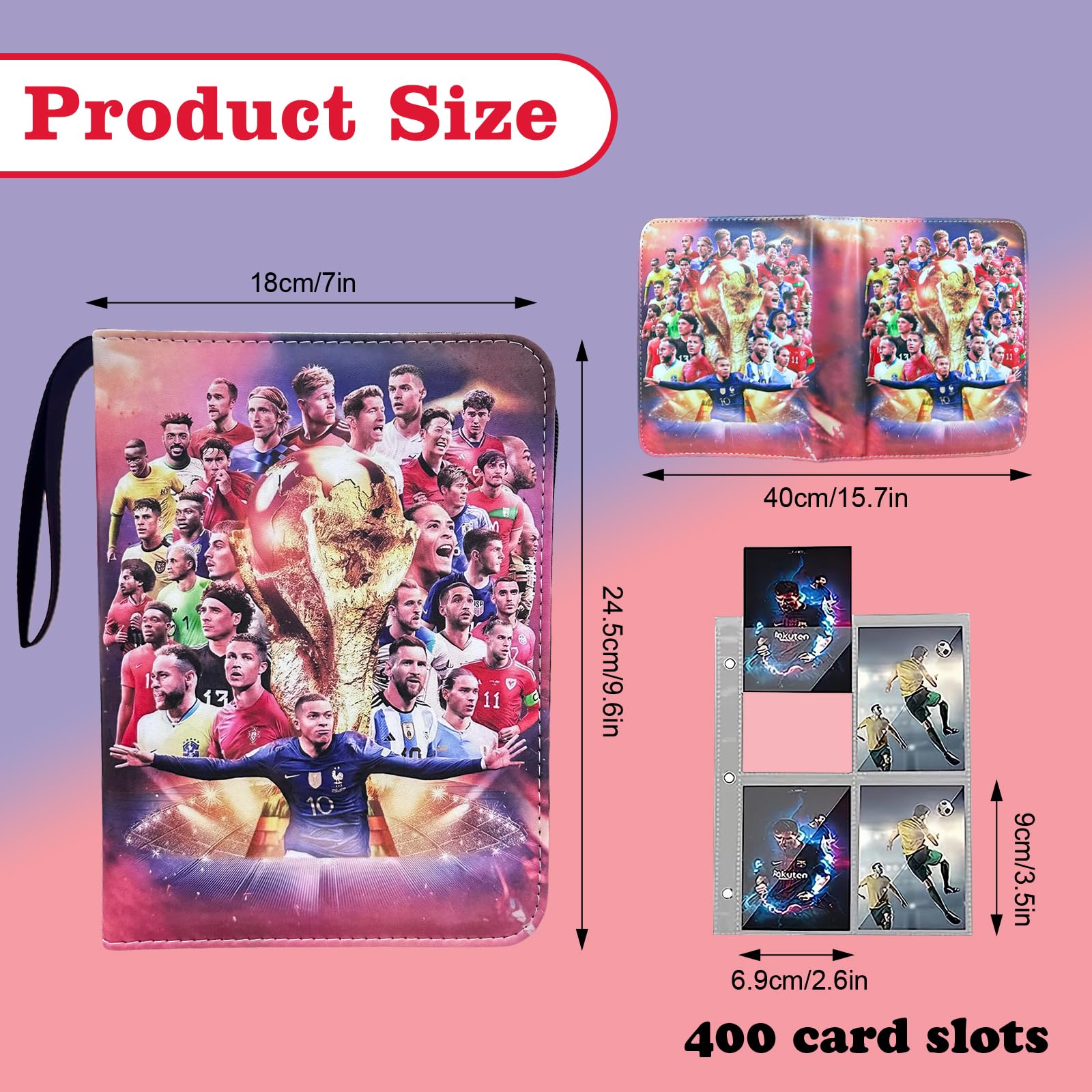 Puniama Football Card Binder Album, 400 Pockets Holder Book with Zipper & Carry Handle - Image 2