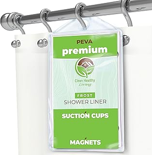 Premium PEVA Frost Shower Curtain Liner with Magnets & Suction Cups 96 x...