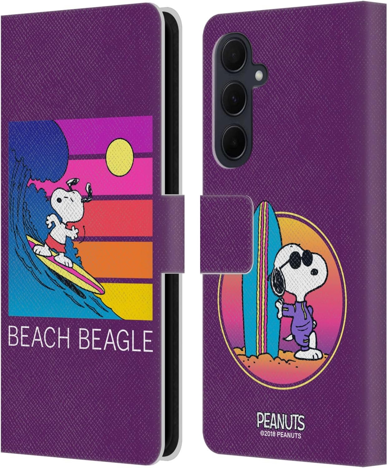 Head Case Designs Officially Licensed Peanuts Beach Beagle Snoopy Aloha Disco Leather Wallet Case Compatible with Samsung Galaxy A35 5G