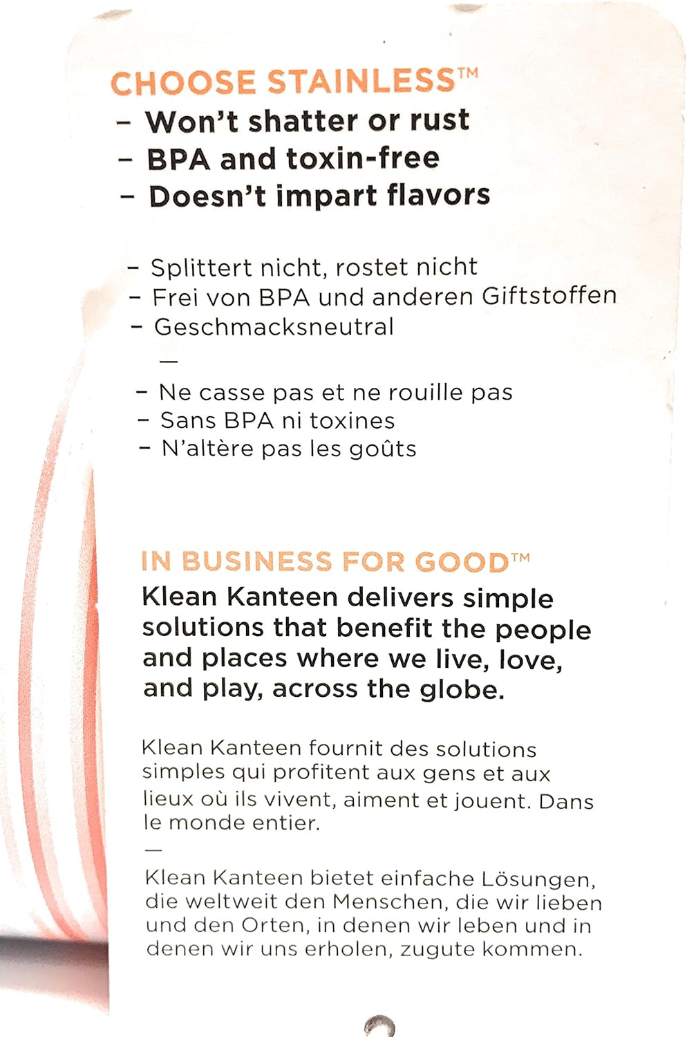 KLEAN KANTEEN Cafe Stripes Insulated Bottle, 1 EA