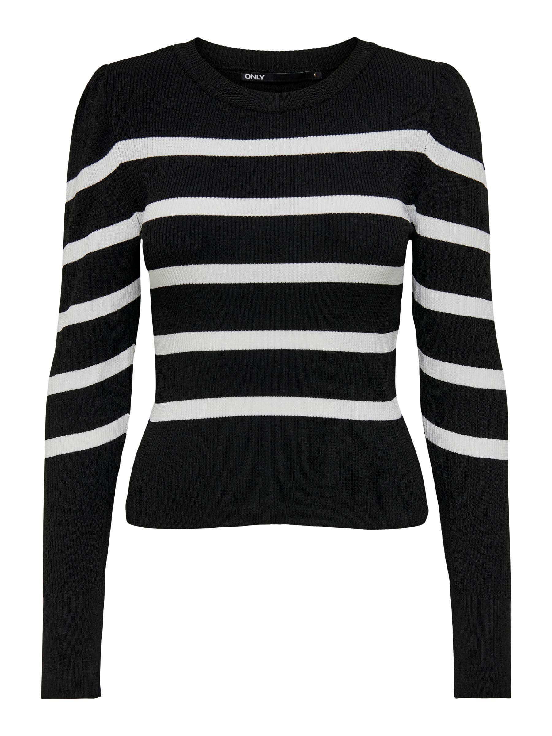ONLY Female Knitted Jumper Onlsally Knitted Jumper, Black/Stripes: w. Cloud Dancer, S