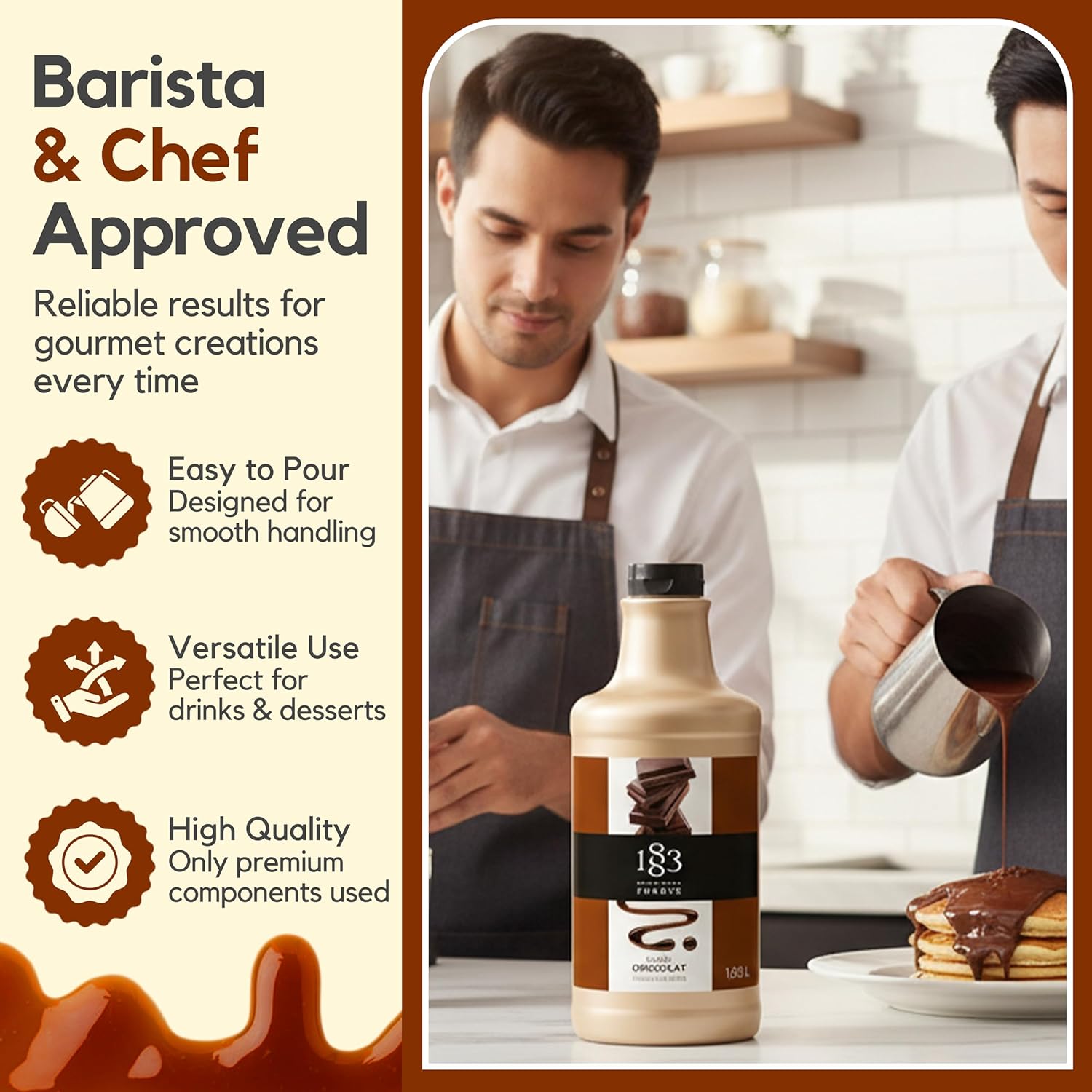 1883 Chocolate Sauce – Large 1.89L Bottle – Authentic French Dessert Sauce – Rich, Smooth Chocolate Flavor – Ideal for Cafes, Desserts, and Beverages