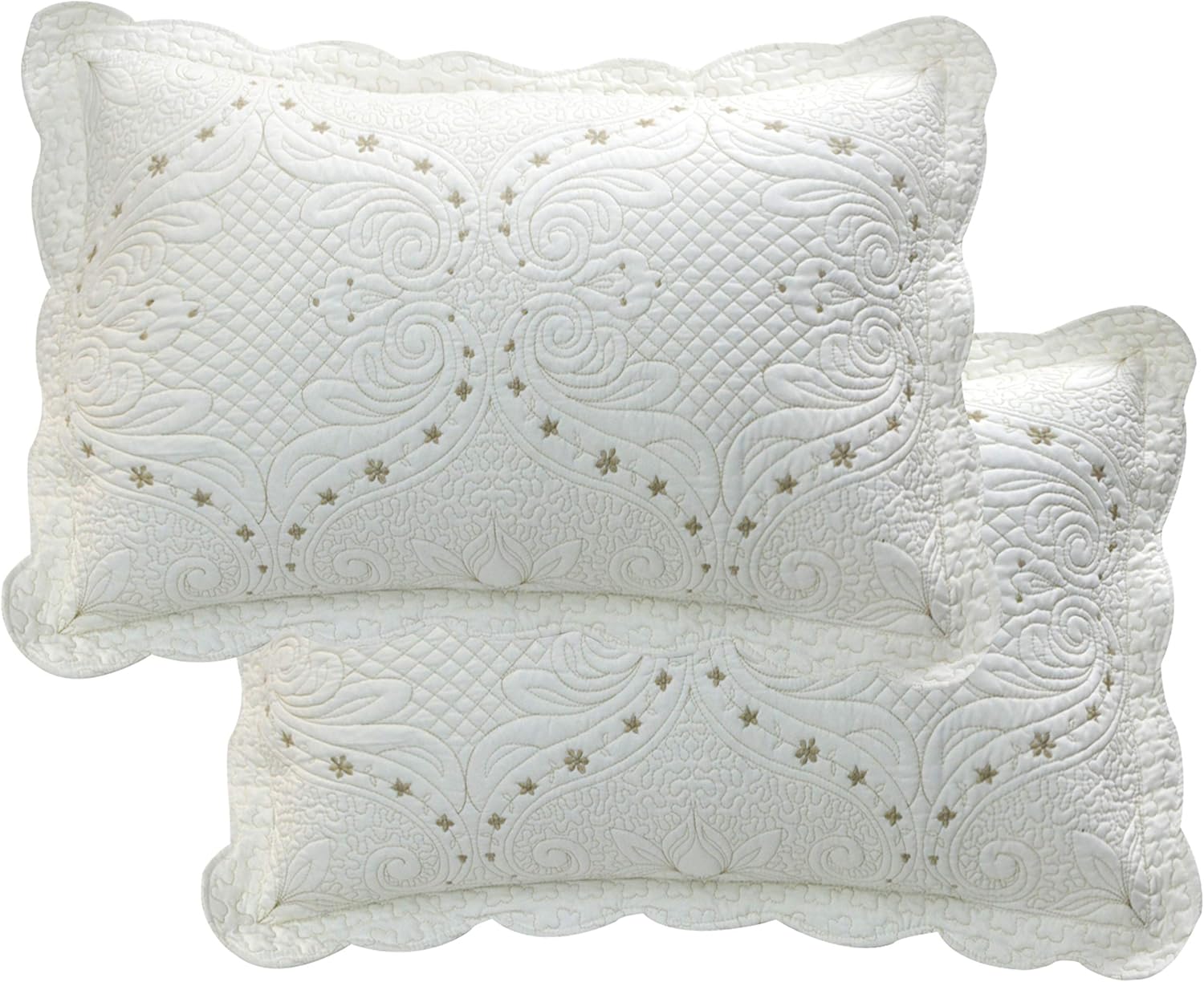 Brandream Cream White Vintage Embroidered Pillow Shams Standard Size