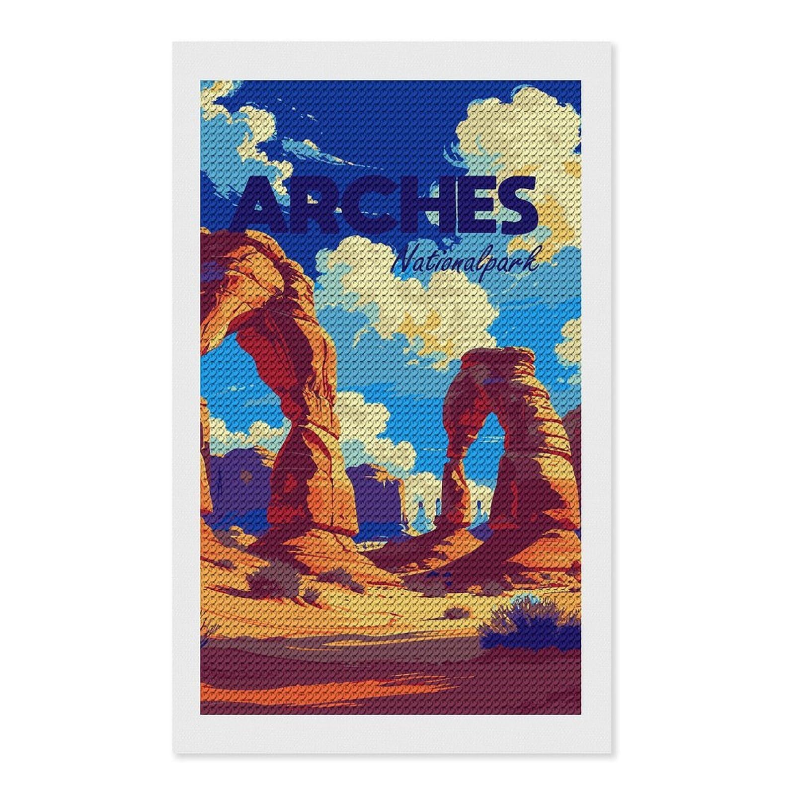 Junmoney Arches National Park Travel (4) Diamond Painting Canvas Set 12"x20", Easy to Enjoy, Adhesive Canvas, Office Decor, Holiday Gift Idea, with Tool Kit