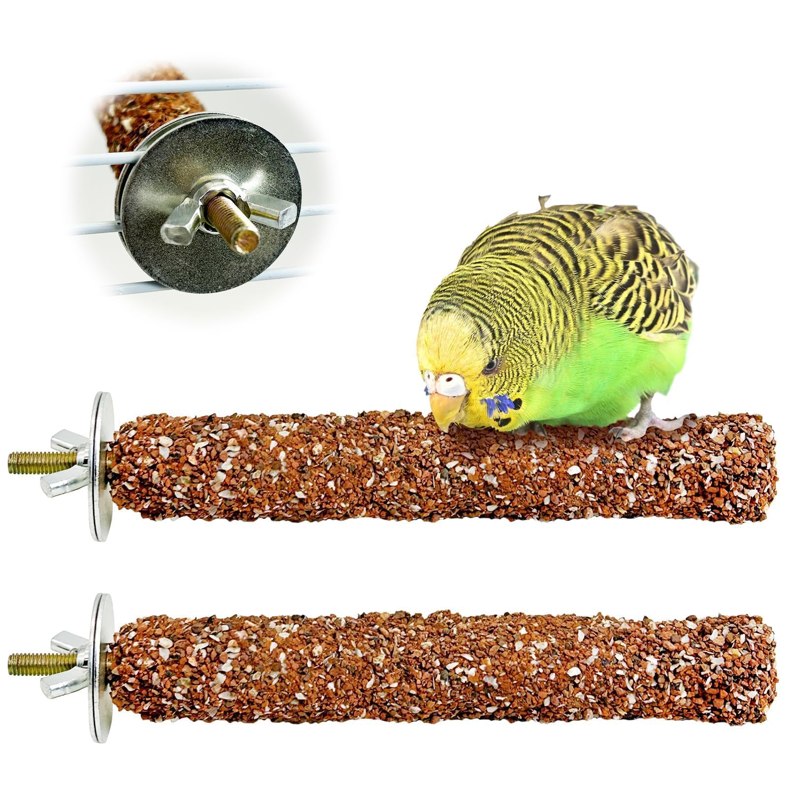 PINVNBY 2 PCS Natural Bird Perches Calcium Mineral Parakeet Chewing Toy Sticks Parrot Beak Grinding Stone Cage Accessories for Small Medium Budgie Cockatiel Conure Lovebird