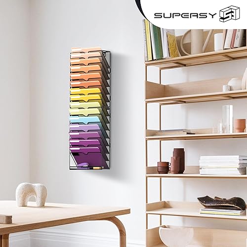 Miniatura 6 de SUPEASY Organizador de archivos de pared colgante de 16 niveles para papeles, carpetas, portapapeles de archivos y organización de revistas, ideal
