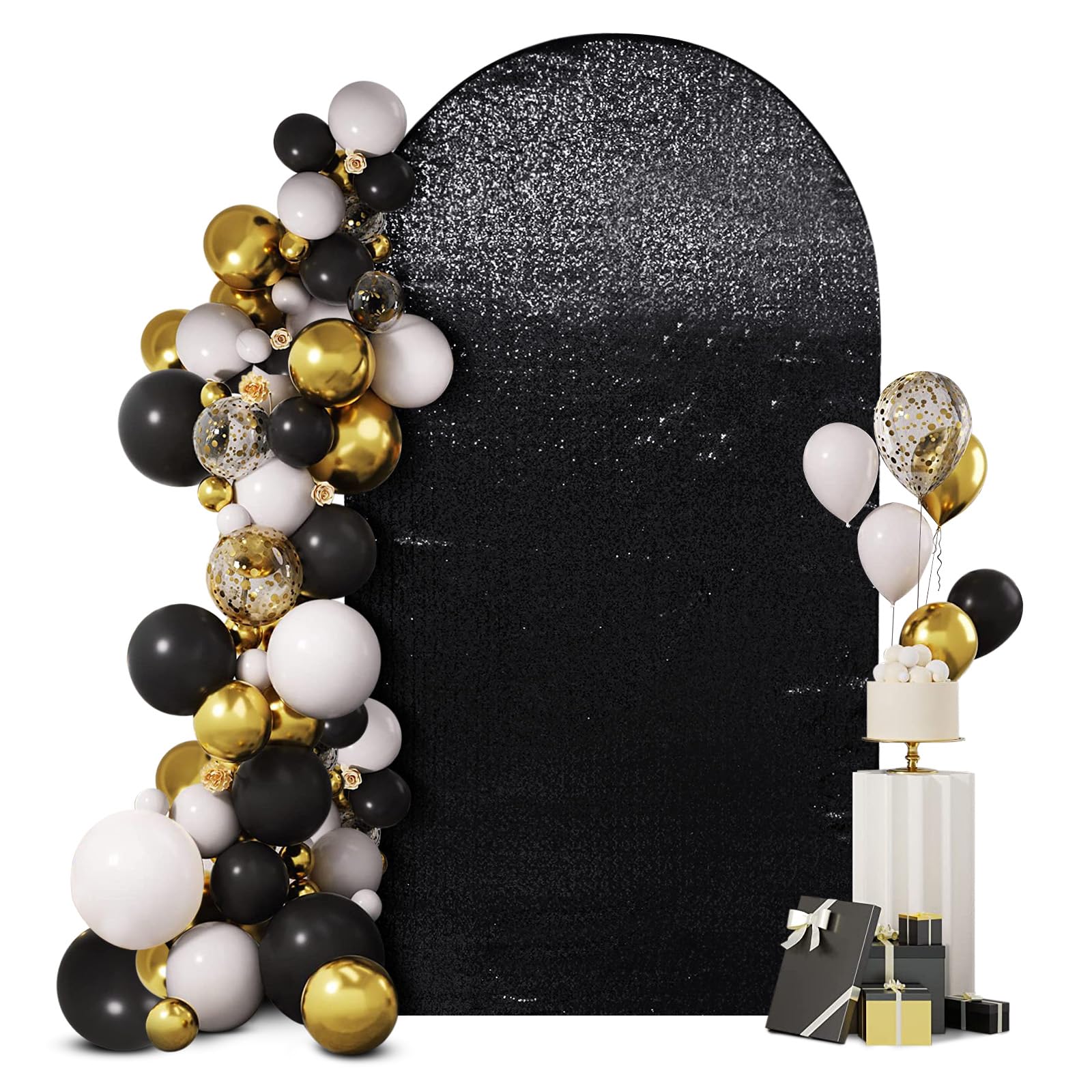 SquarePie Arch Backdrop Cover, 7.2FT Black Glitter Sequin Arch Cover Wedding Chiara Backdrop for Birthday Party Photo Halloween Background Decor