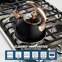 Vista 6 de Tetera de acero inoxidable Viking de 3 capas, 2.6 cuartos de galón para estufa con tapa de vidrio templado, mango ergonómico, lista para inducción