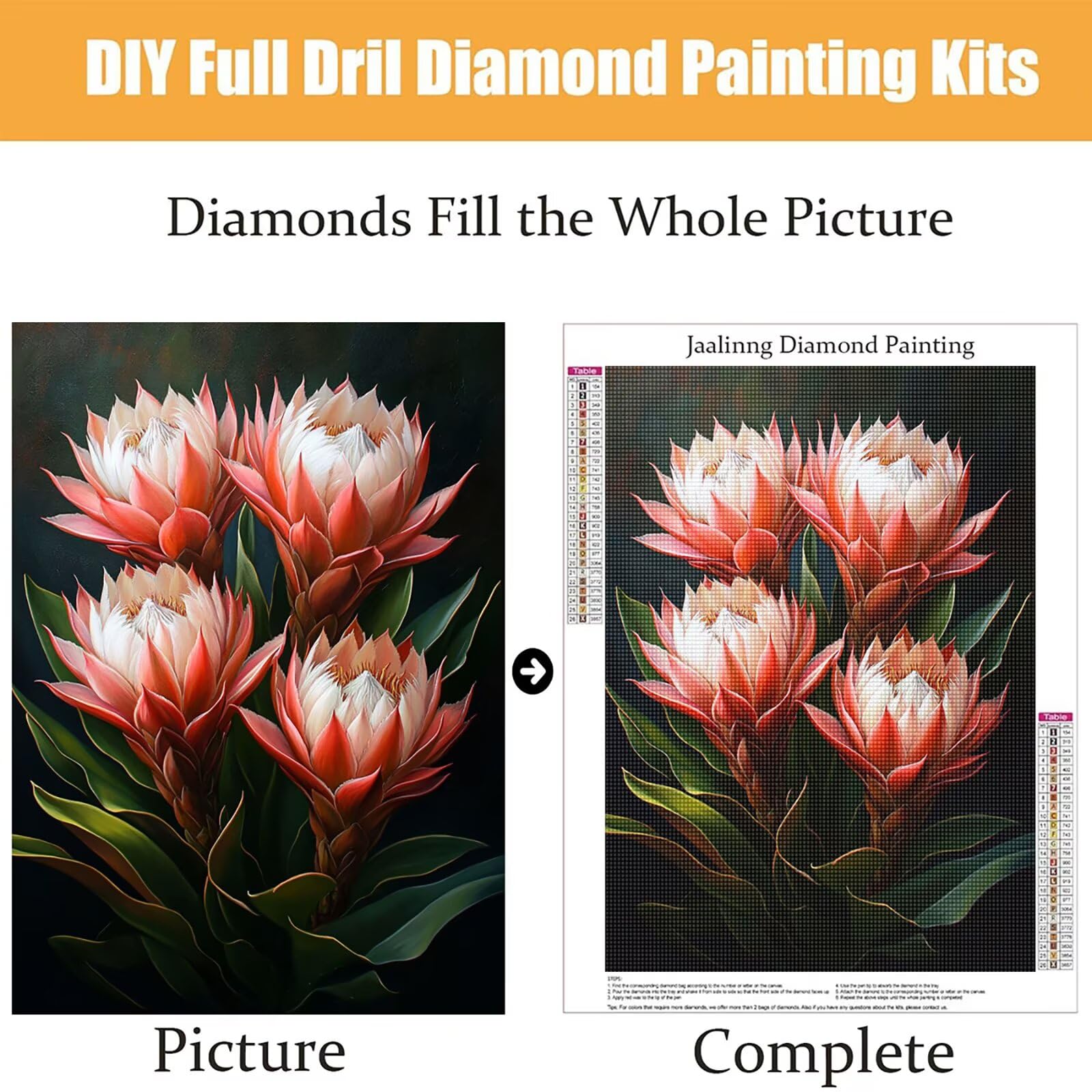 Diamond Painting Kit Completo, Diamond Painting Fiori, 5D Quadrato Pittura Diamante Kit Manualidades Adultos DIY Diamantini Crystal Art Disegni Ricamo Punto Croce Artigianale, 60x90cm Pianta j0-975