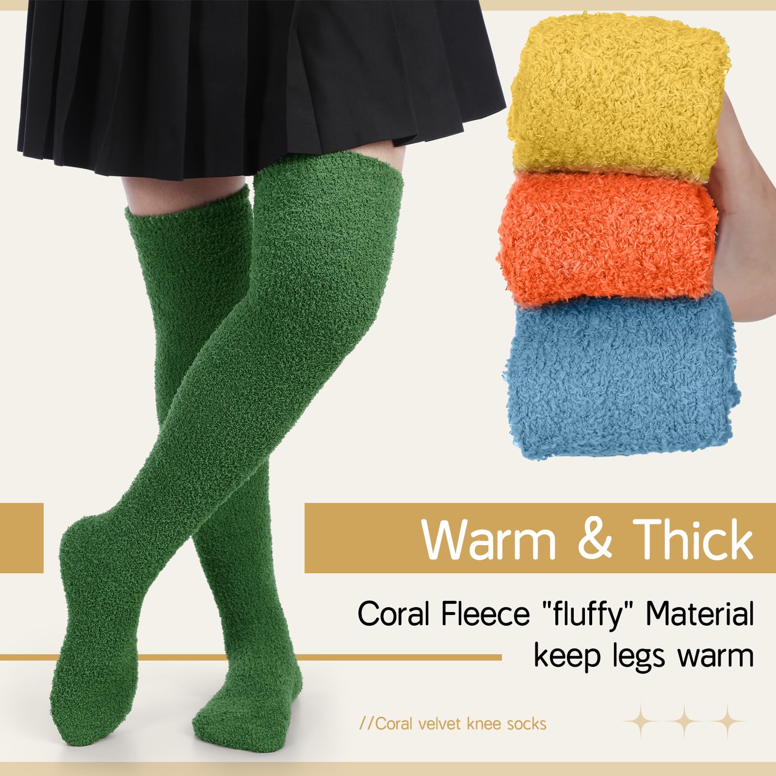 Liitrsh 6 pares de calcetines mullidos hasta la rodilla para mujer, suaves, largos hasta el muslo, cálidos, acogedores, calcetines de felpa