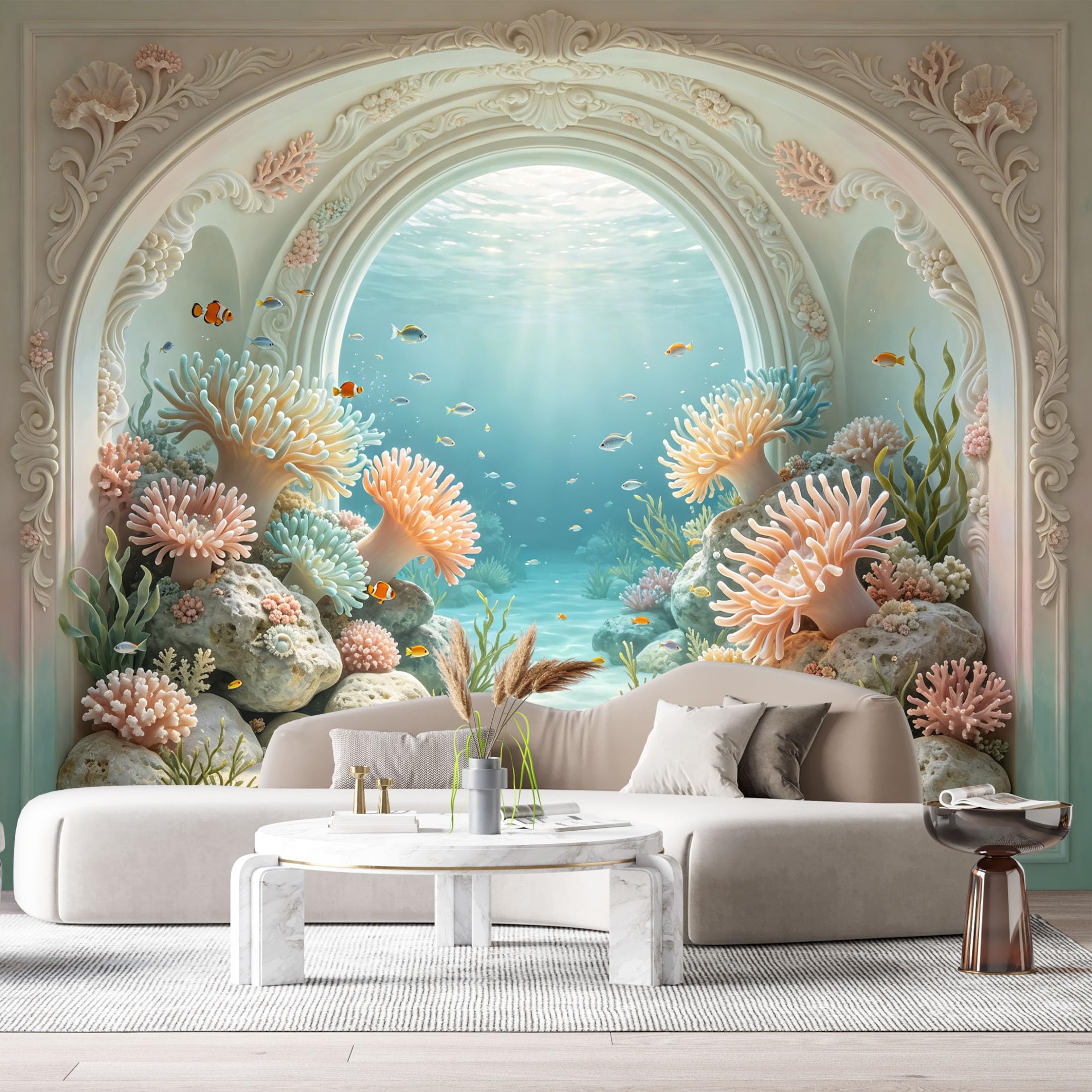 Custom Size Wall Mural Underwater Ocean Marine Life 3D Trompe L'Oeil SelfAdhesiveWall Fabric Removable Wallpaper Wall Decor for Living Room Bedroom Bathroom