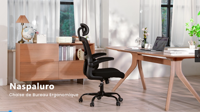 LIYURUI Chaise De Bureau Ergonomique, Chaise De Bureau Avec Hauteur Et Appui Tete Reglables Support Lombaire Maille Respirante Accoudoirs Rembourres Chaise Inclinaison A 125 Pivotante A 360 2