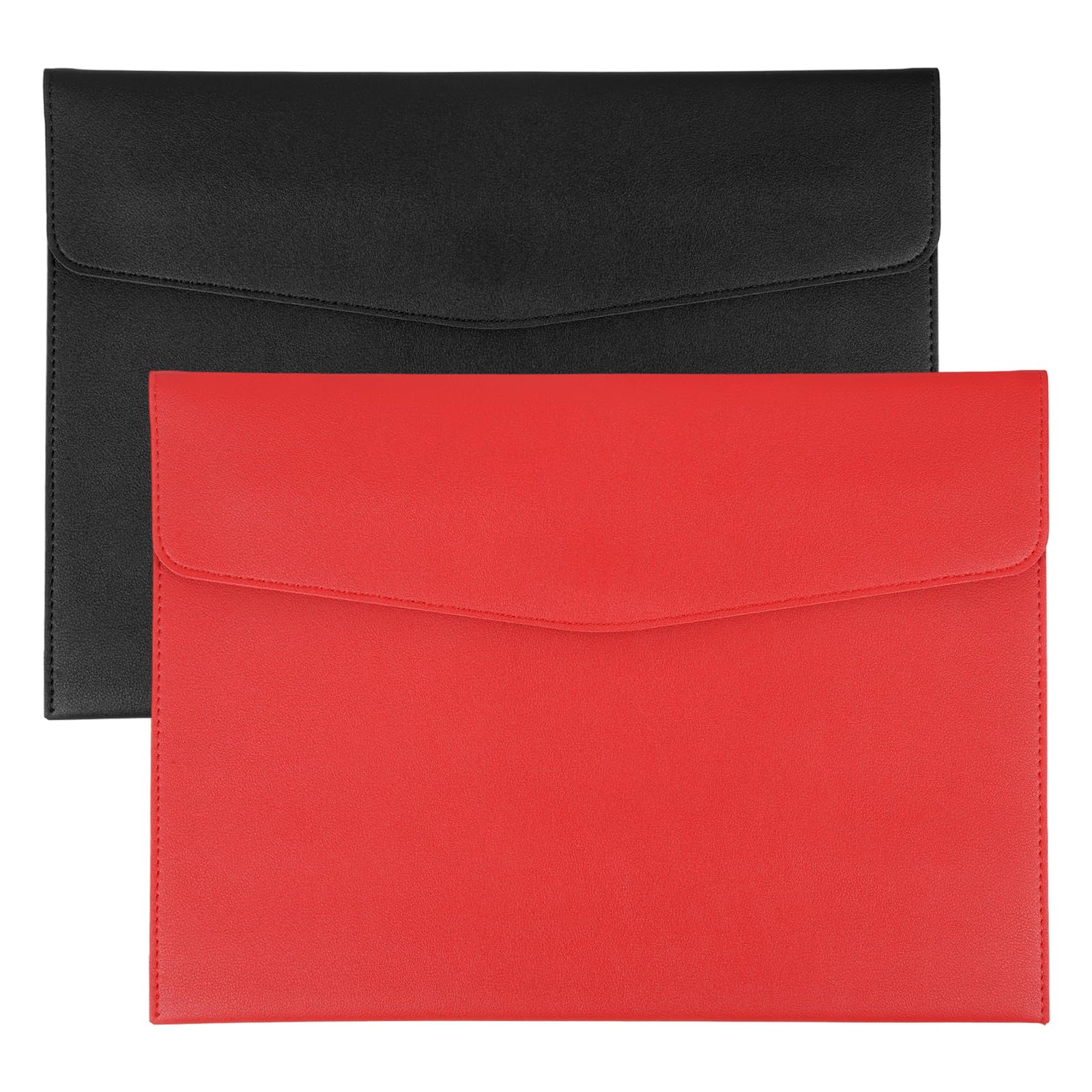 PATIKIL 2Pcs PU Leather A4 File Folder, Document Holder Envelope Waterproof Napa Texture Filing Organizer Portfolio Folder Case with Magnetic Snap Closure for Home Office, Black, Red