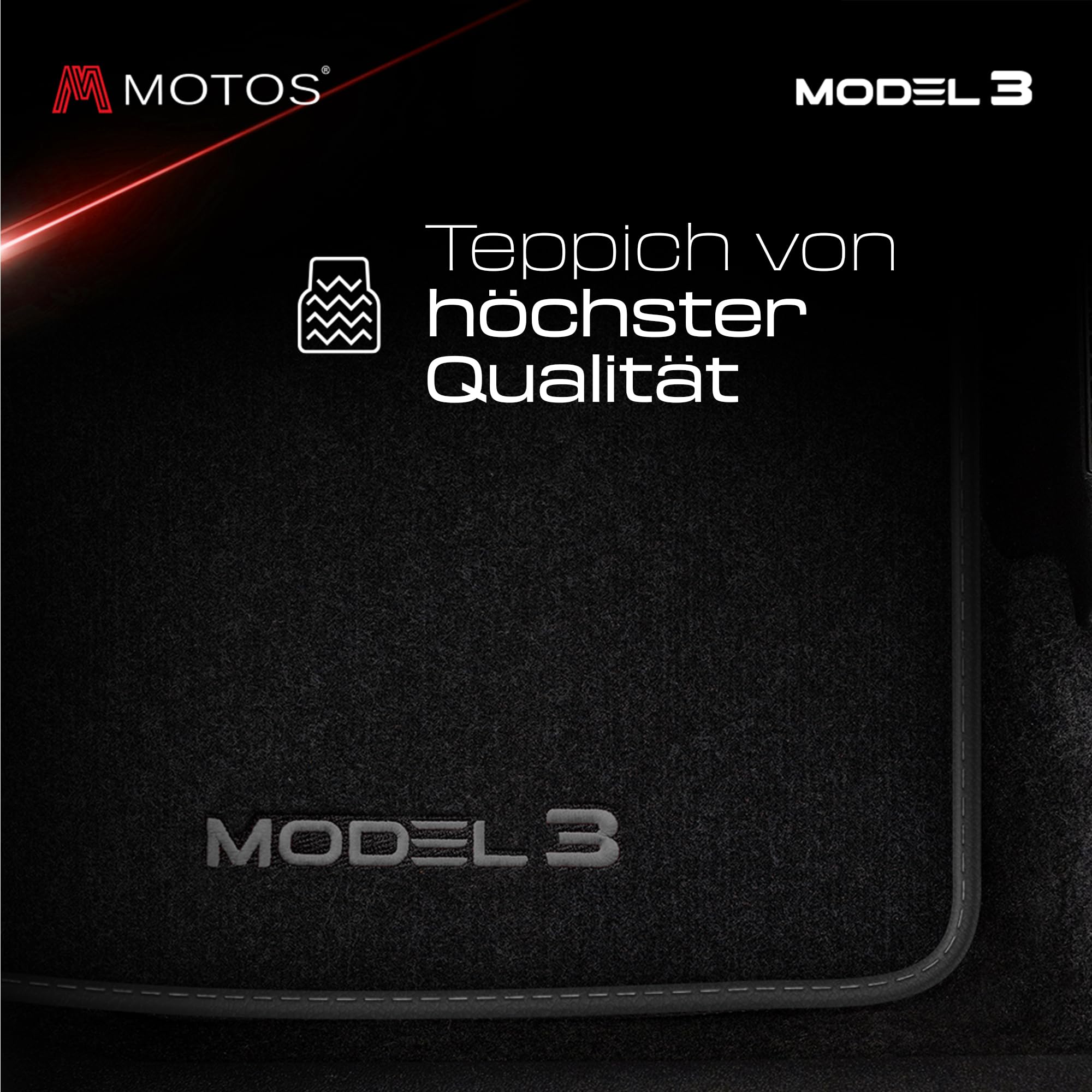 M MOTOS Personalizowane welurowe dywaniki podłogowe do Tesla Model 3 od 2017 - Premium, Mat, szary - utrzymuj swój samochód w czystości i komforcie dzięki naszym dywanikom podłogowym