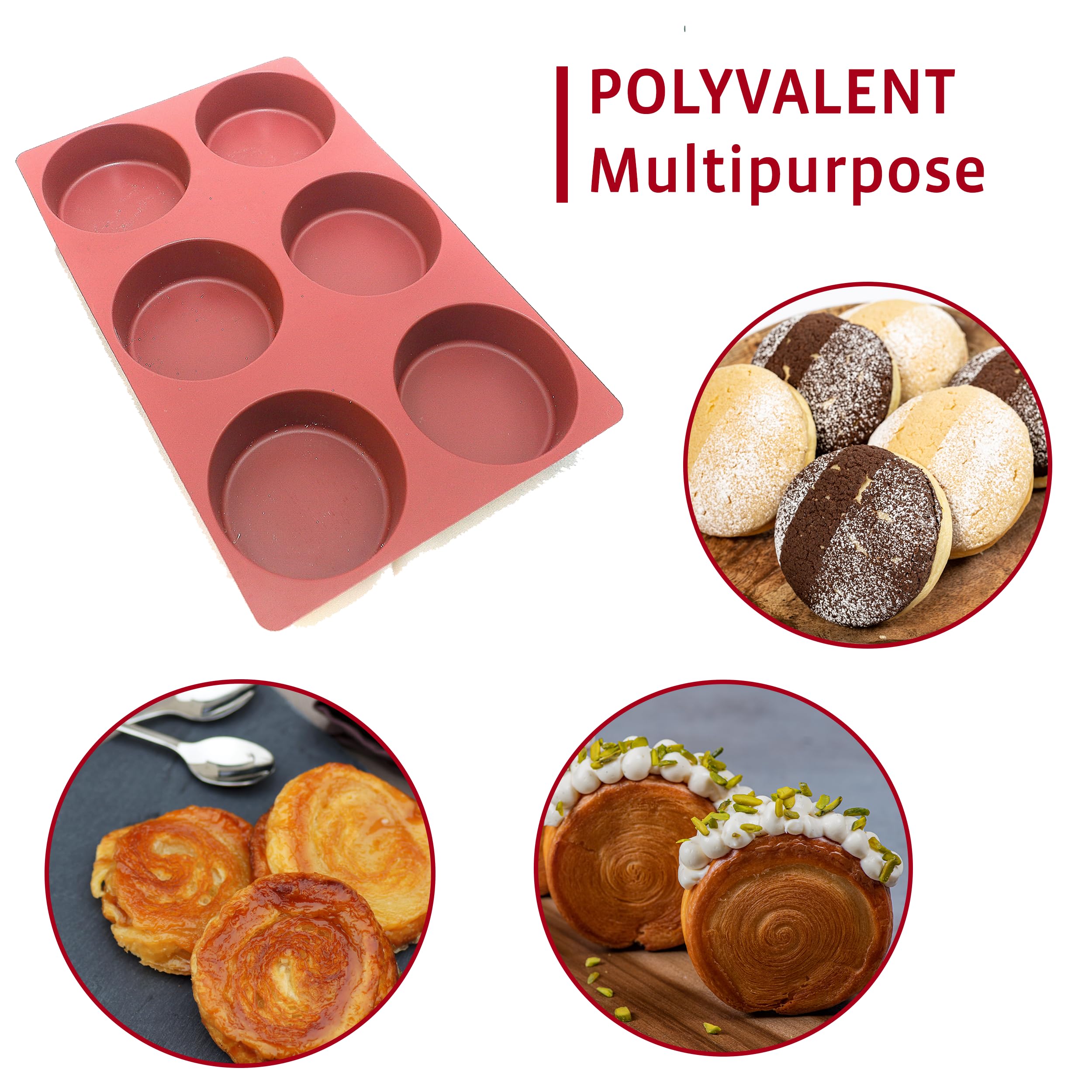 Maé Innovation Moule silicone 40x30cm - 6 cylindres ø10x3,5cm - Antiadhésif - 100% Premium - Made in France