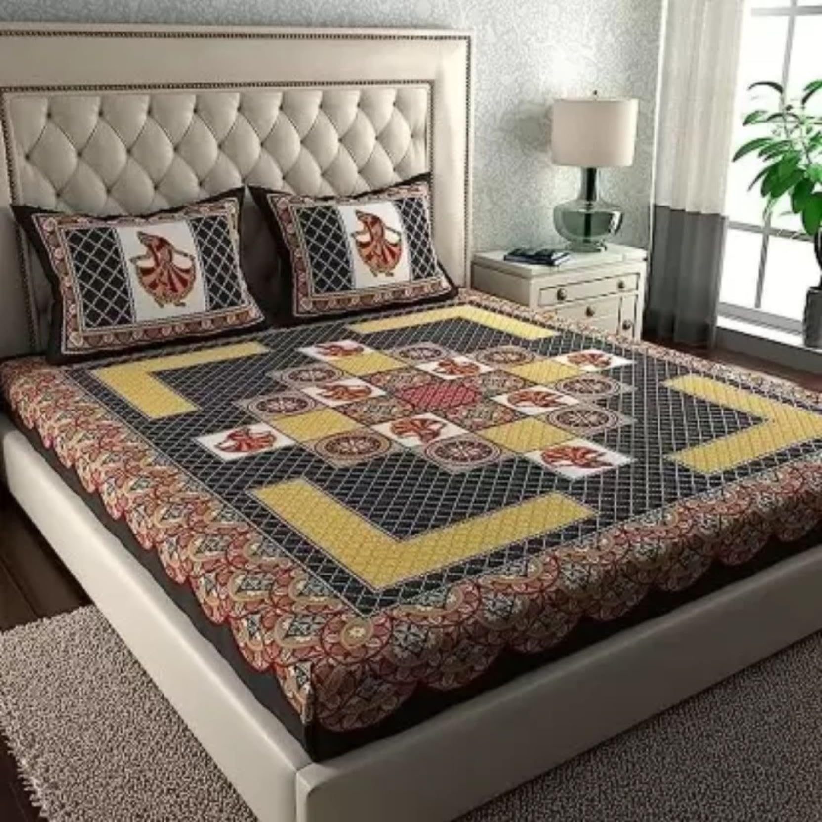 KOUNDAL Rajasthani Jaipuri Sanganeri Printed 144 TC 100% Cotton Bed Sheet Set for Double Bed,Geometric Pattern, Double Bedsheet Cotton with 2 Pillow Covers (B0DFD2QQTZ) Amazon Price History, Amazon Price Tracker