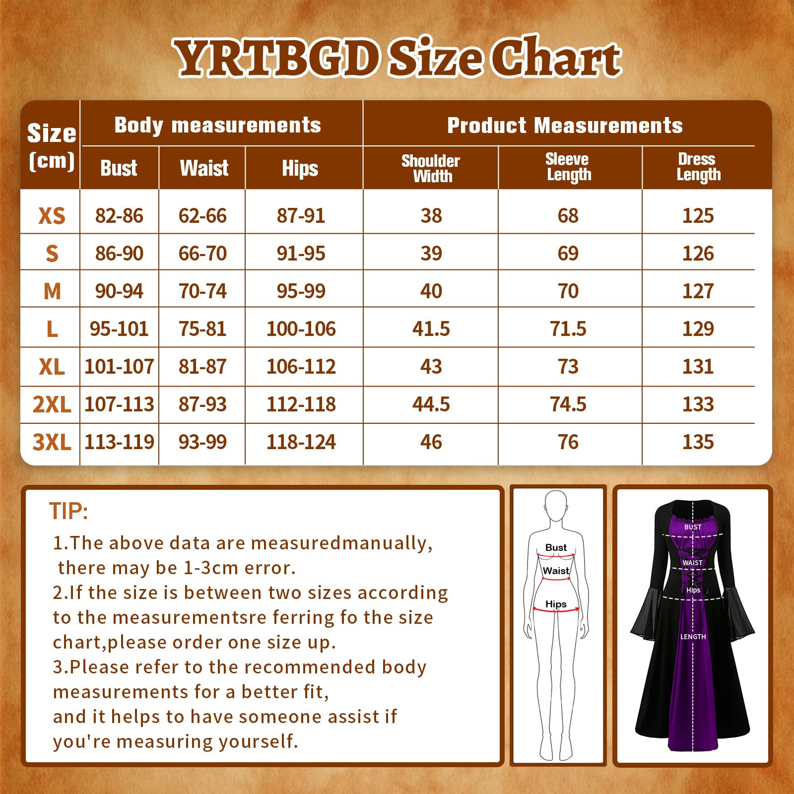 YRTBGD Renaissance Costume Women Medieval Dress With Trumpet Sleeves Gothic Dress Ladies Medieval Clothing Ladies for Halloween Carnival (Black and Purple - Image 4