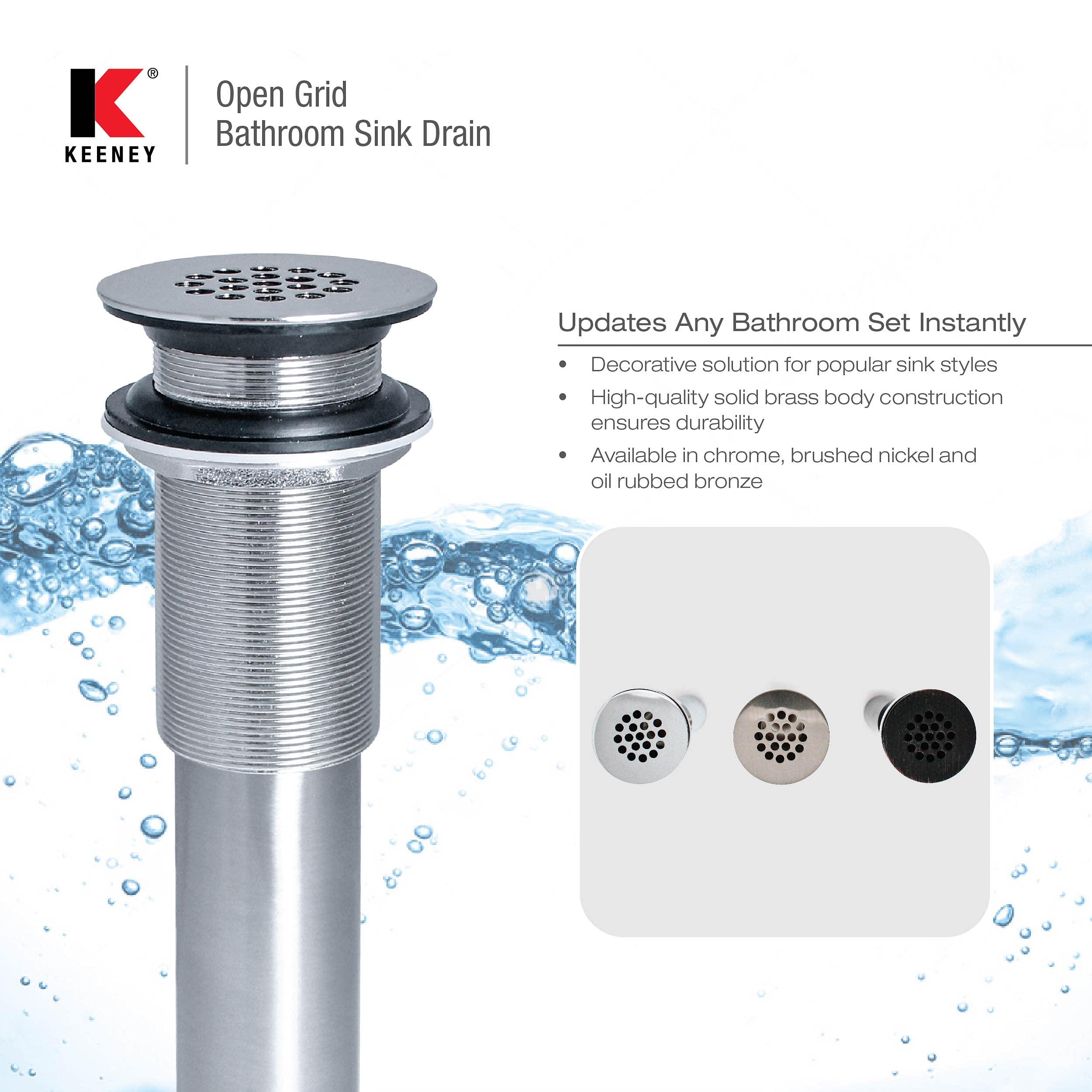 Keeney - Desagüe universal para fregadero sin rebosadero