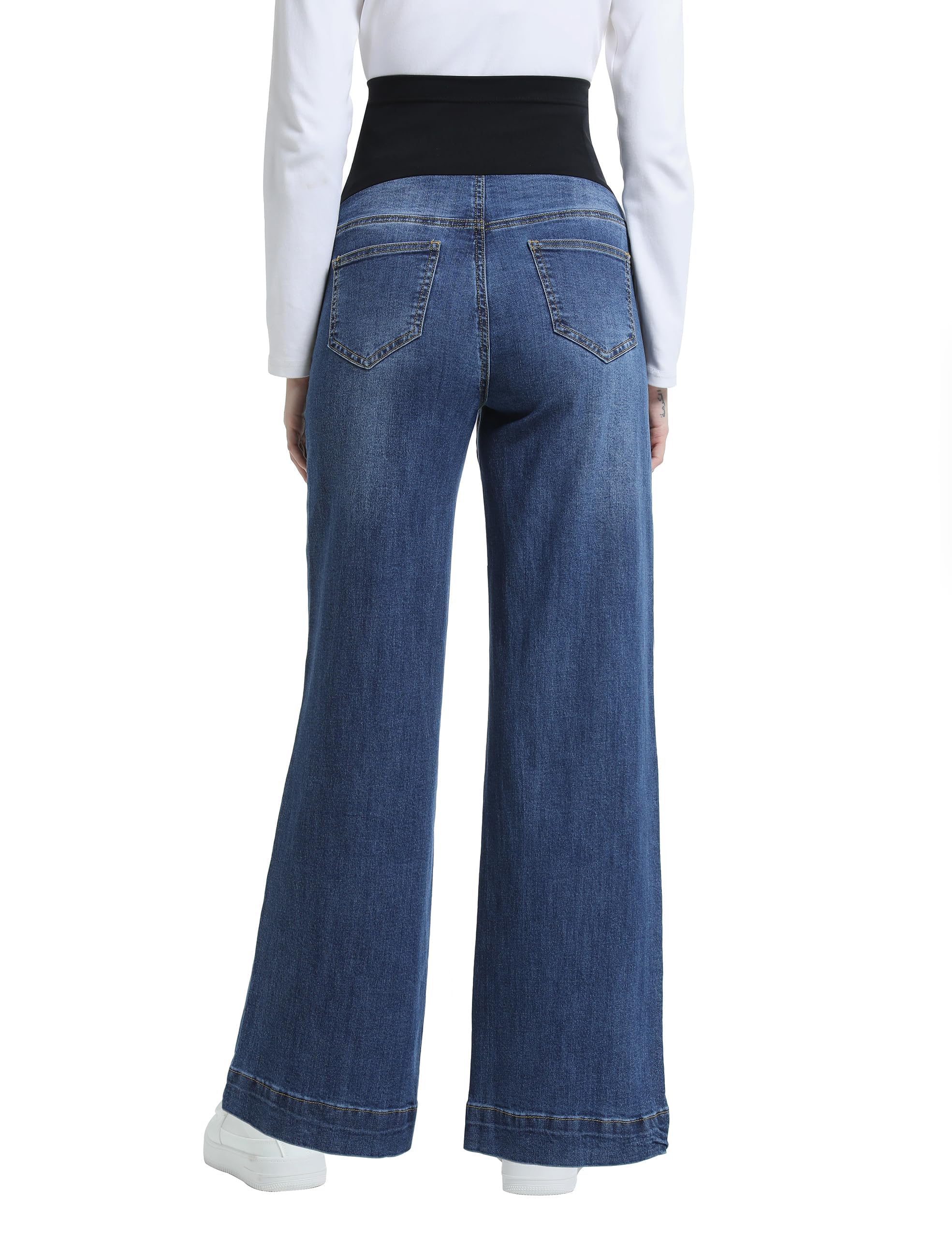 Damen Umstandsjeans mit Weitem Bein über dem Bauch Jean Umstandshose Denim Schwangerschaftsjeans mit Taschen