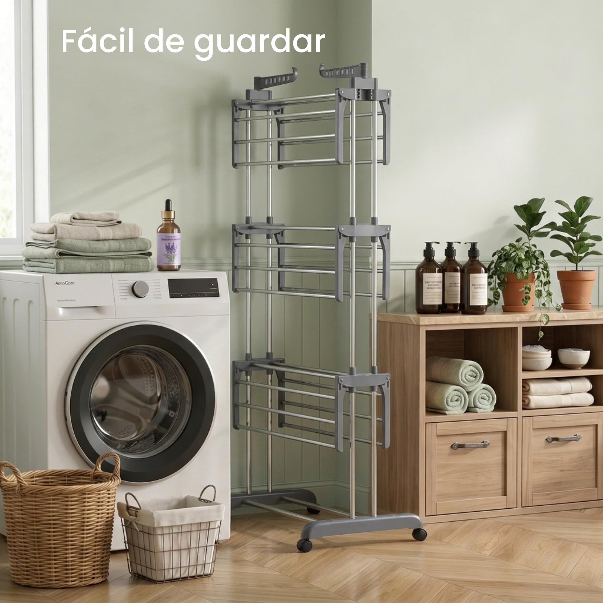 edihome, Tendedero Vertical, Plegable, 4 Niveles con Alas Laterales, Acero Inoxidable, 35 kg Capacidad, con Ruedas, Ahorra Espacio, Interior y Exterior (Gris)