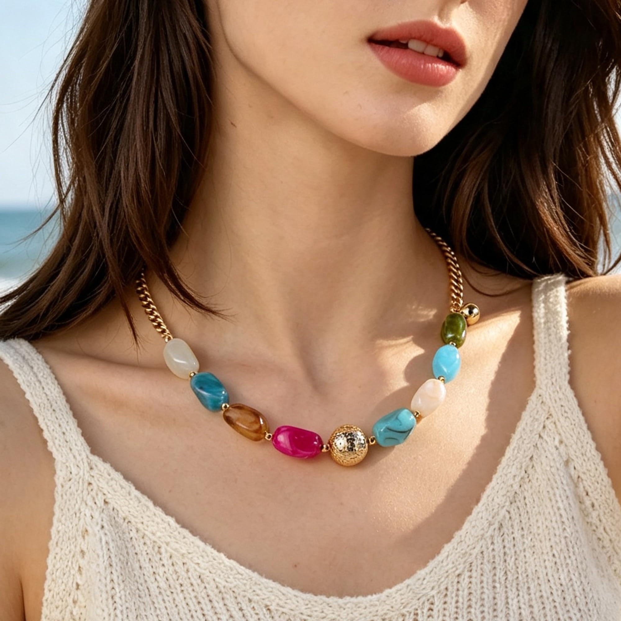 Marova Collana di perline multicolore per le donne | Collana di perline da donna con perline colorate in resina, un design leggero, uno stile alla moda
