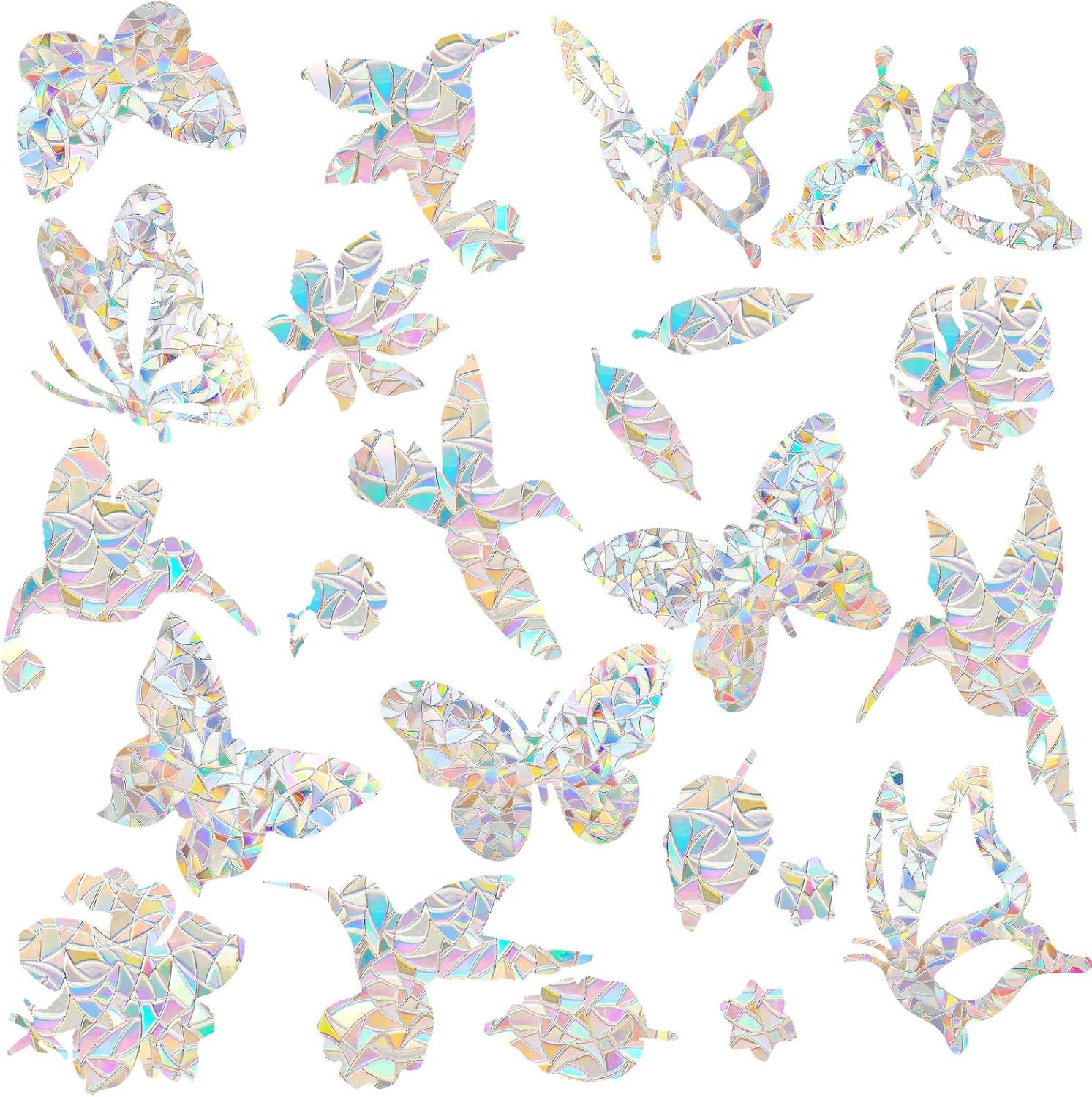 xiaojuan666 46 Reflective Bird Repellent Stickers, Window Decals, Bird Deterrent Window Stickers, Butterfly Stickers, Window Decor Stickers, Sunlight Catcher Stickers, Reflective Rainbow