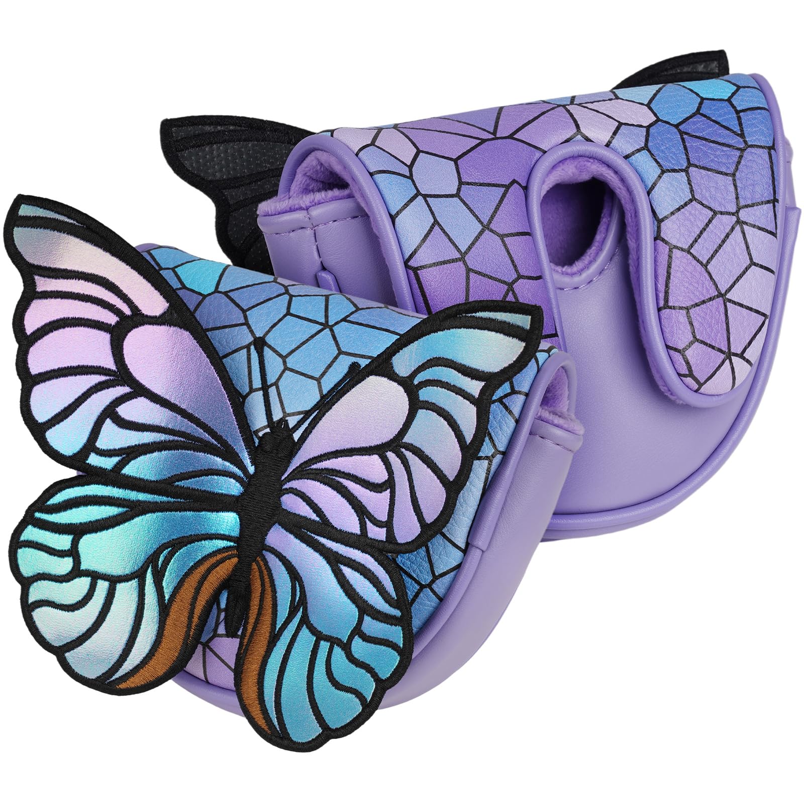 LZFAN Golf Putter Cover Half Mallet Golf Club Head Covers Protector Magnetic Closure Club Headcover Purple Butterfly