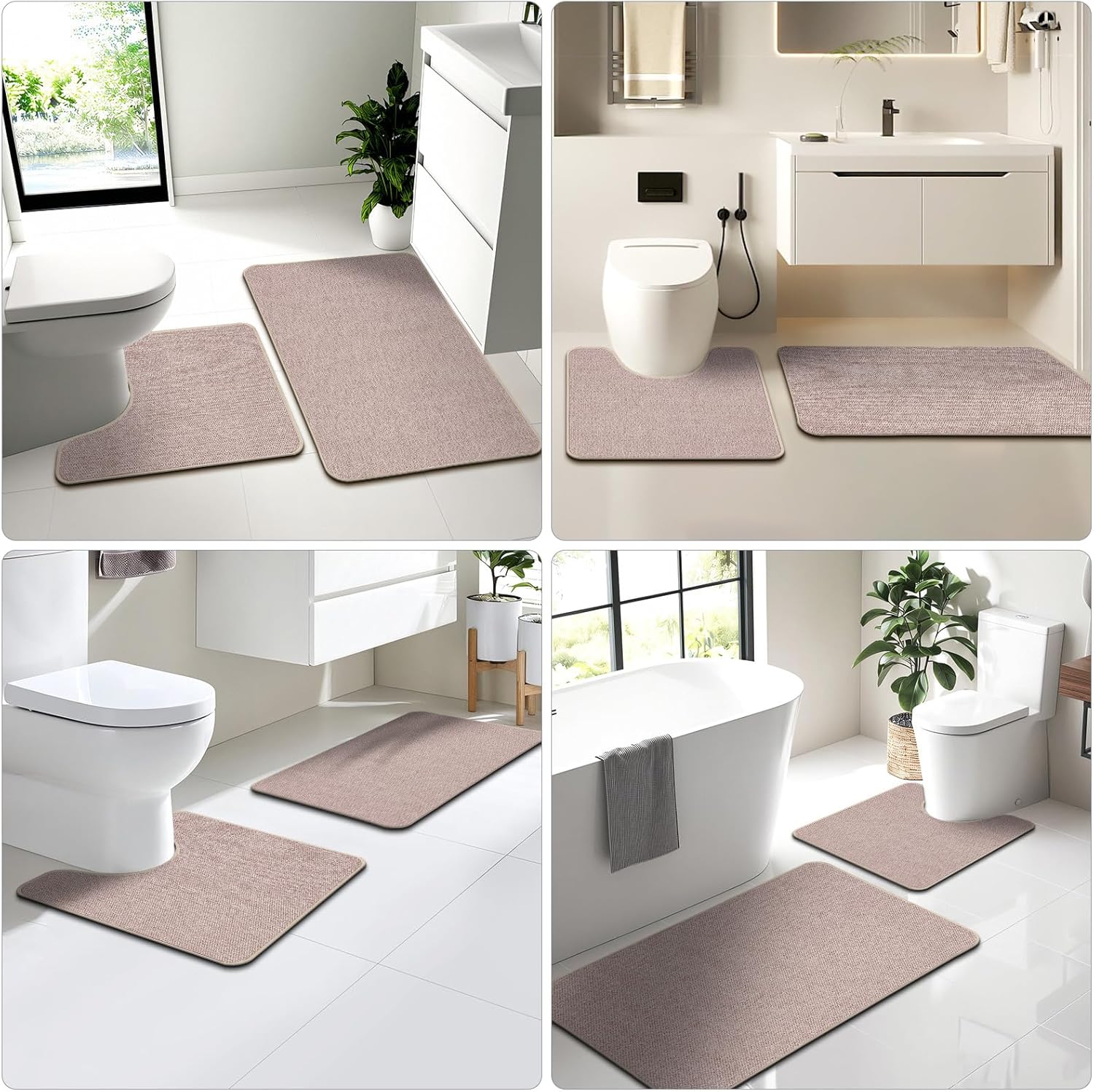Toilet Rugs U Shaped Washable 24x20, Ultra Thin Toilet Rug Super Absorbent, Toilet Mat Rubber Backing Non-Slip, Toilet Mats Machine Washable Dry Quickly, Contour Bathroom Rugs for Toilet-Biege - Image 6