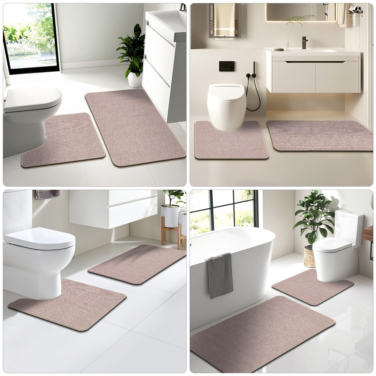 HOMTEB Tapetes de inodoro en forma de U, lavables de 24 x 20 pulgadas, ultrafina, superabsorbente, parte trasera de goma antideslizante, lavables a máquina y de secado rápido, alfombras de baño de