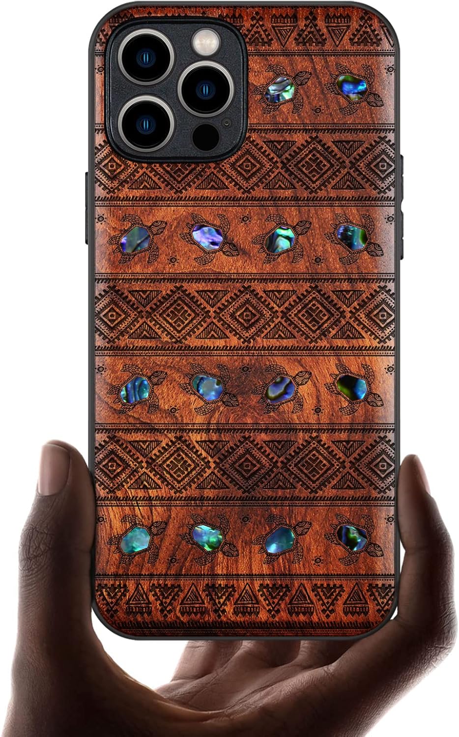 Carveit Designer Wooden Protective Case for iPhone 12 Pro Magnetic Cover [Wood Engraving & Shell Inlay] Compatible with 12 Pro MagSafe (Sami Turtles-Rosy)