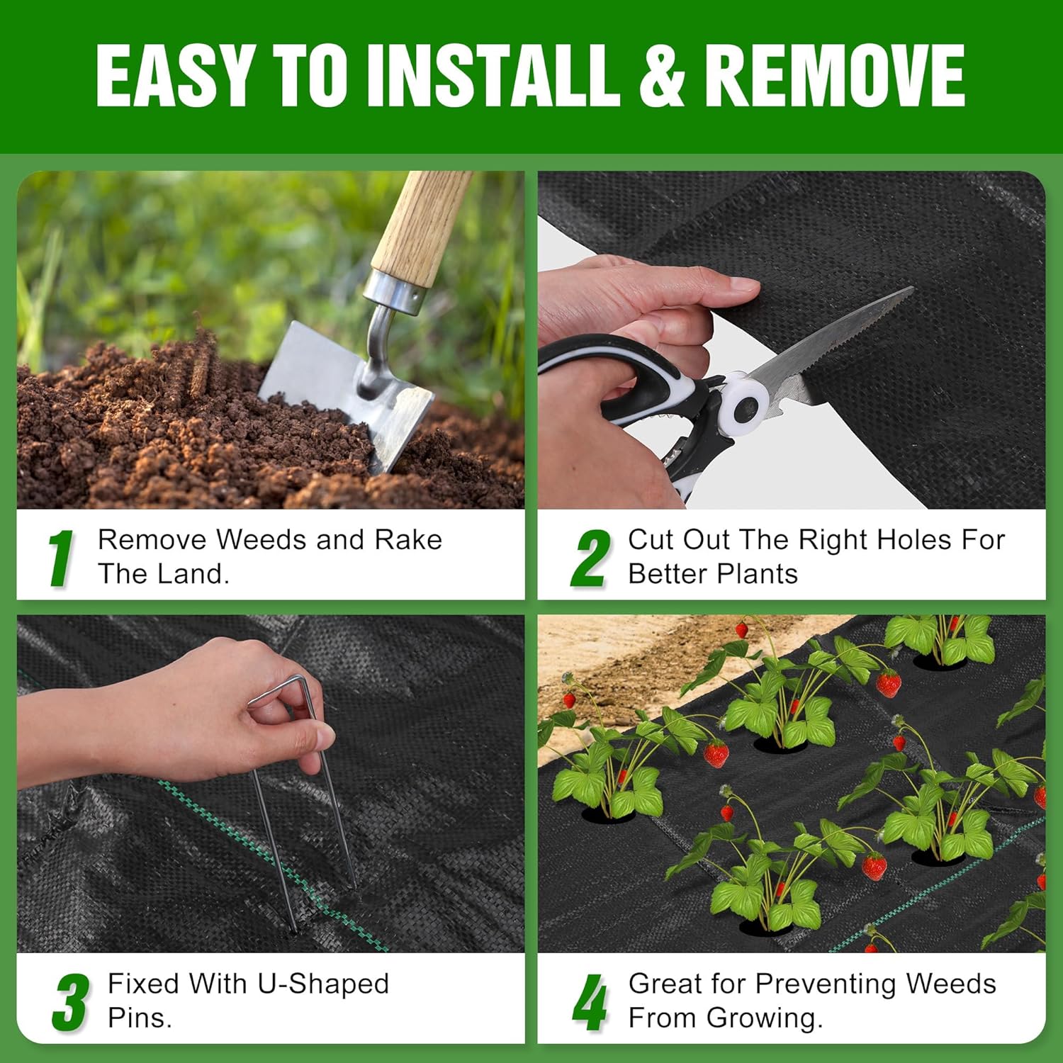 2FT x 100FT Weed Barrier Landscape Fabric Heavy Duty, 3.2oz Premium Gardening Weed Control Mat with 10 U-Shaped Securing Pegs, Ground Cover for Garden Beds, Farming, Underlayment, Commercial Driveway