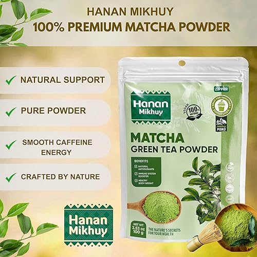 Miniatura 2 de HANAN MIKHUY Té Verde Matcha (Té Verde) Polvo (Molido) de Perú Andes 100% natural, vegano, sin OMG, sin gluten, rico en proteínas y fibra para