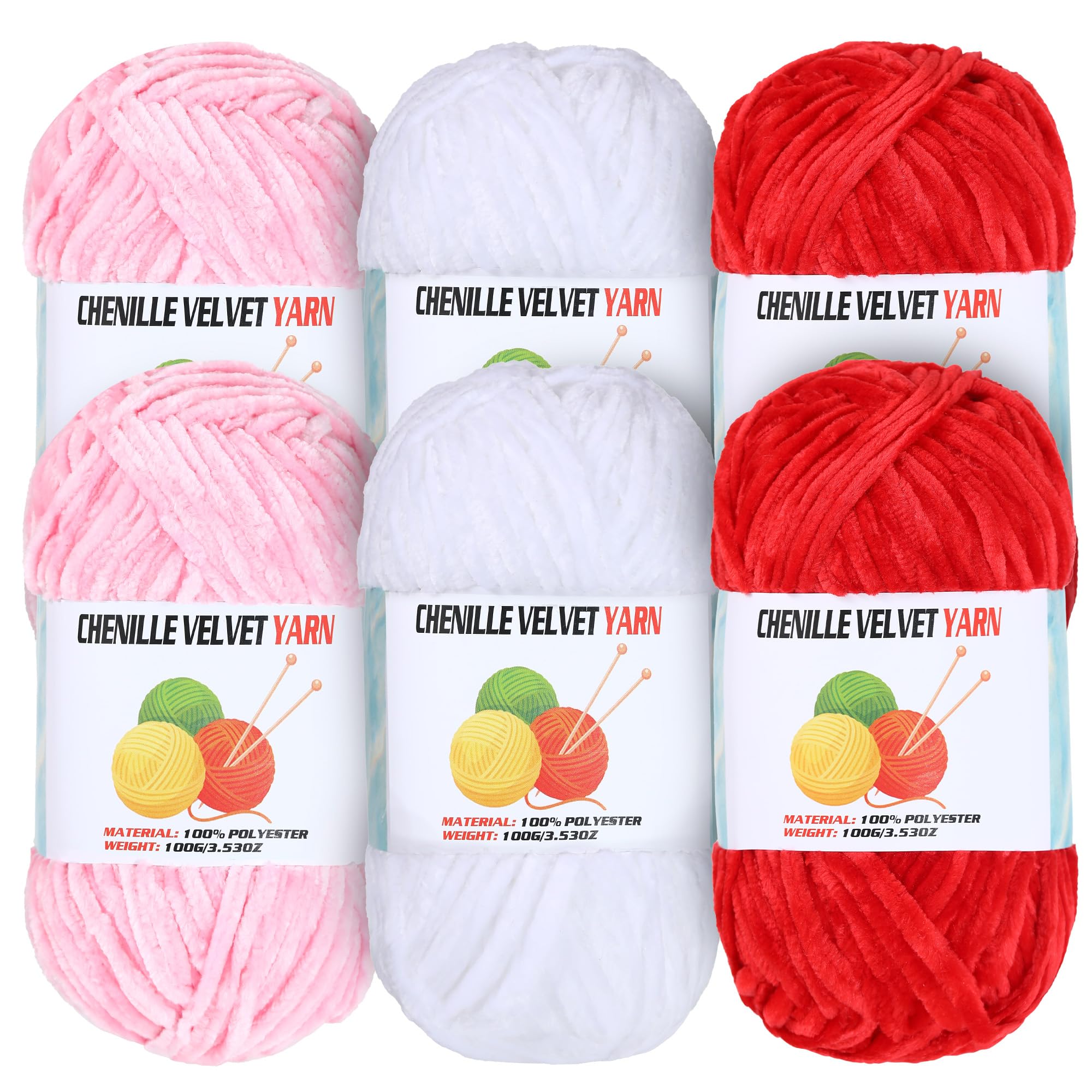 6 * 100g Velvet Chenille Chunky Yarn, Handcrafts Weaving Soft Chenille for Crocheting Clearance, Used for Making Baby Yarn Blanket, Clothes, Knitting Creations (C)