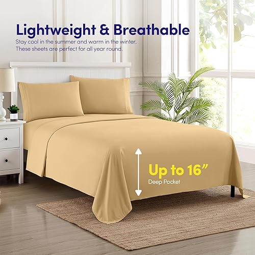 Vista 139 de 1500 Supreme Collection - Juego de sábanas extrasuaves con esquinas tipo bolsillos profundos, ropa de cama hipoalergénica sin arrugas, más de 40