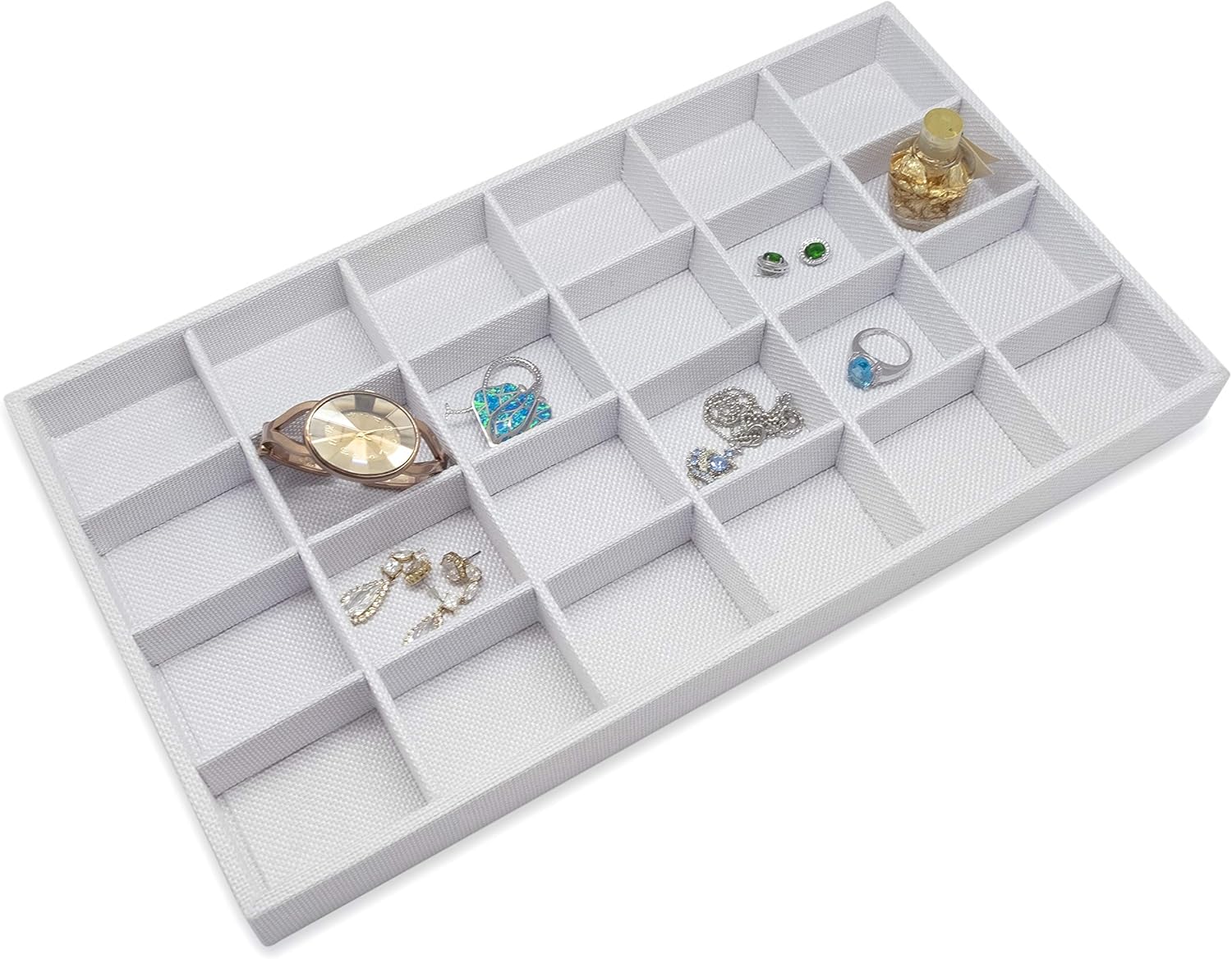 The Display Guys - Stackable Jewelry Tray and Organizer - for Drawers, Dressers, Store Display (30 Compartments, Natural Wood)