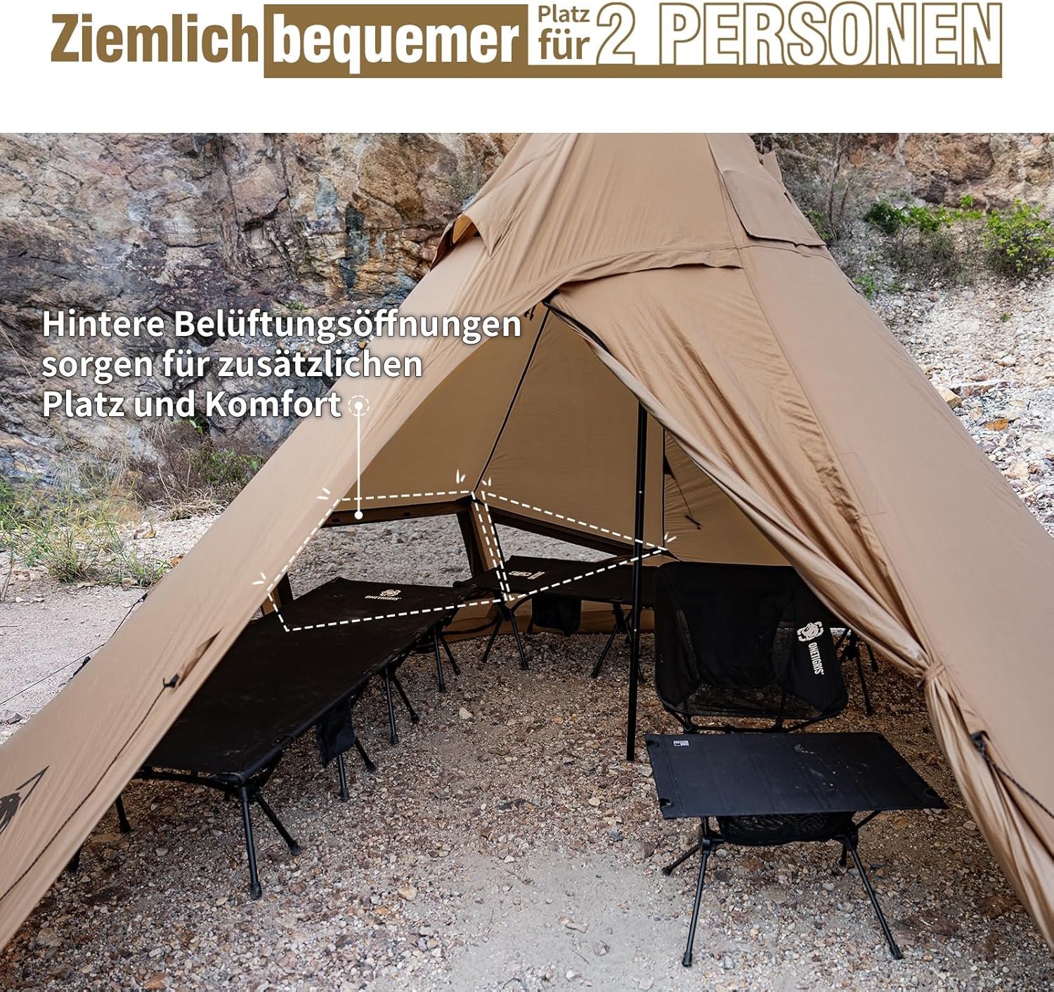 Onetigris Tienda de tipi de gasterópodo para 3-6 personas 4 temporadas con pirámides de agujeros de horno impermeables 3000 mm para acampar a la familia al aire libre