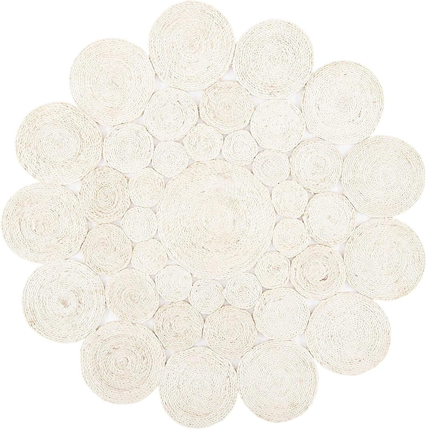 Handgefertigte Blumenform reine Jute Bodenfläche Teppich für Wohnzimmer Jute Runde Bodenmatte Teppiche für Wohnzimmer Jute Mitteltisch Teppich (60cm x 60cm)
