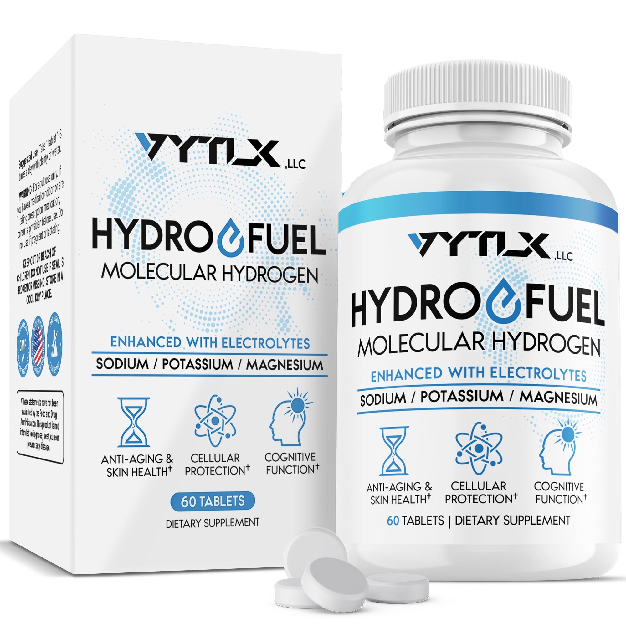 Photo 1 of Hydro-Fuel Hydrogen Water Tablets with Electrolytes | 12 PPM Molecular H2 Tablets for Drinking Water | Effervescent Hydrogen Water Tabs with Magnesium, Sodium, & Potassium (60 Count)