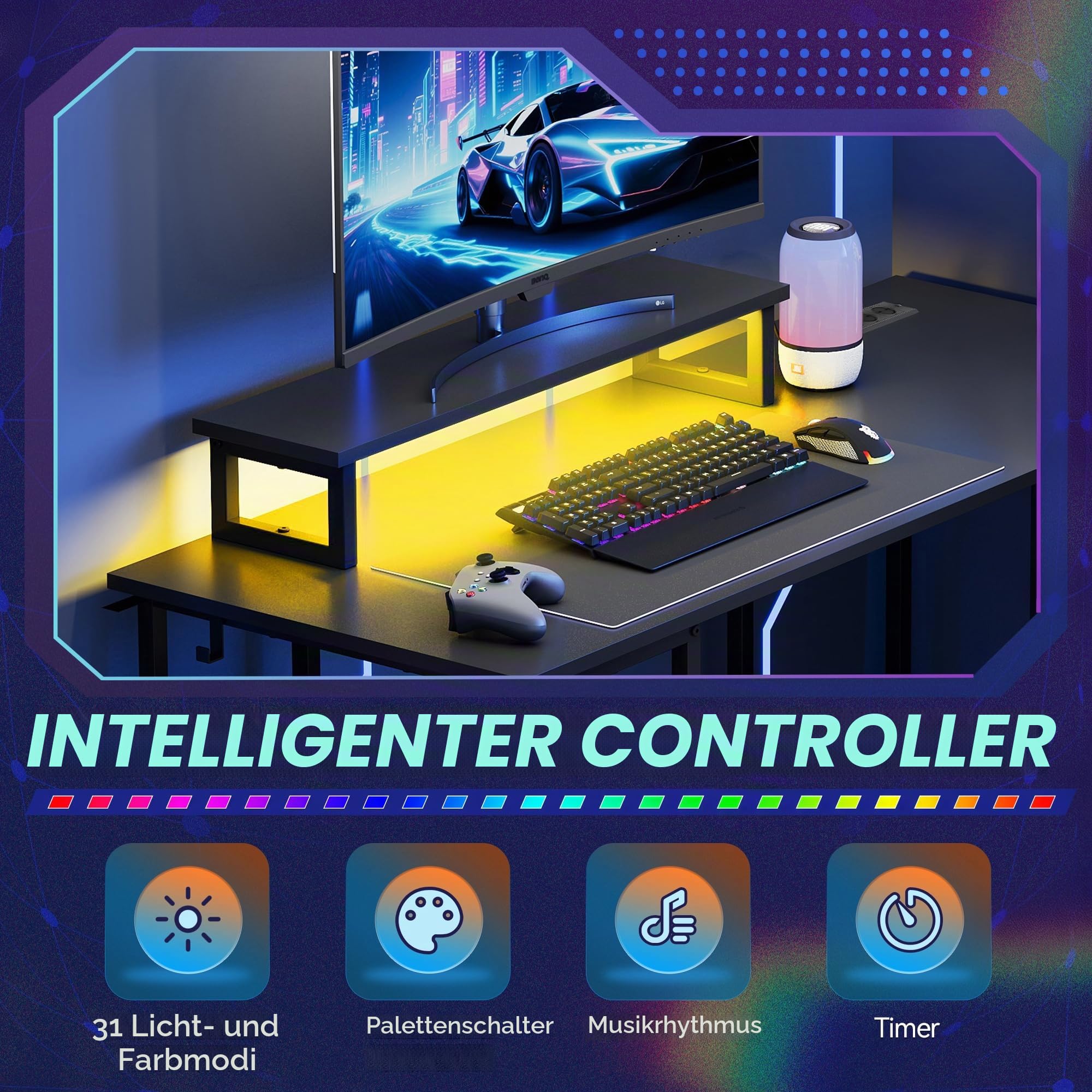 DEVAISE Eckschreibtisch L Form 120 x 80 cm mit Schubladen mit Steckdose und USB, Computertisch mit Ablageflächen für Homeoffice, Gaming & Schlafzimmer, Schwarz