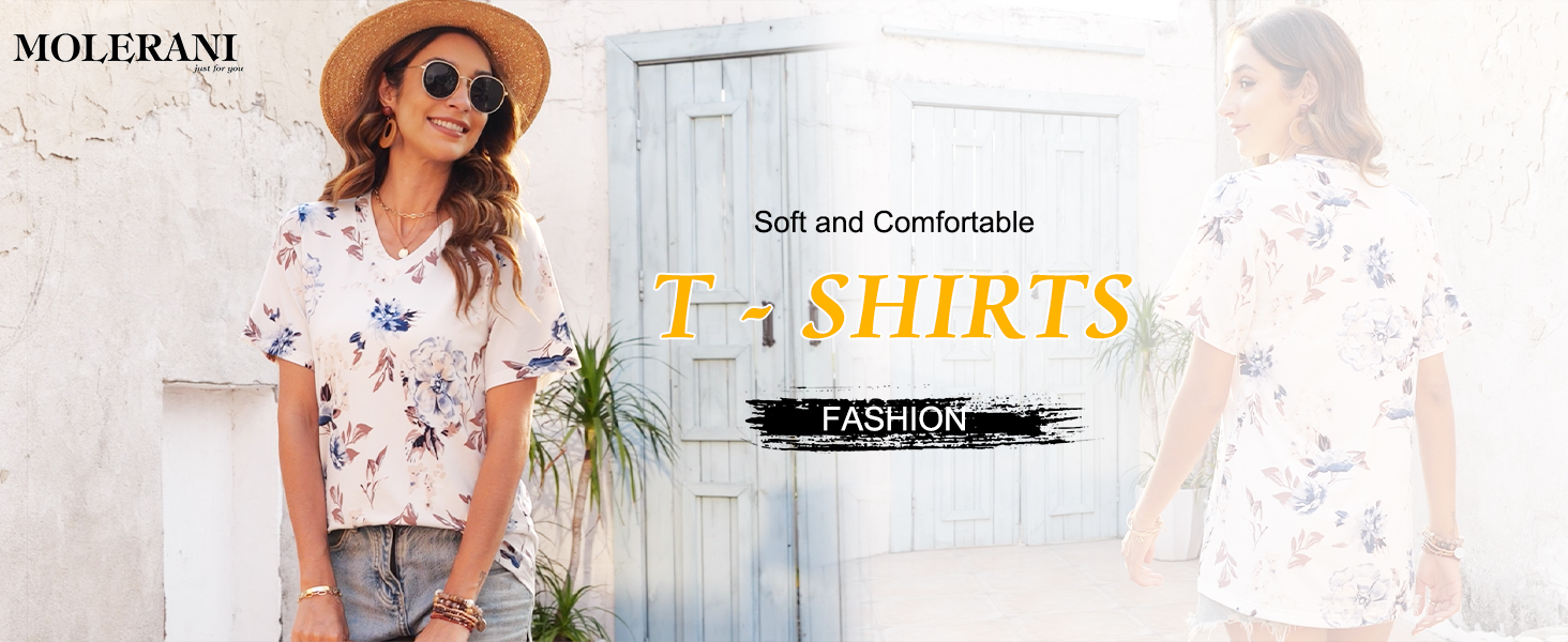 MOLERANI Damen T-Shirts Kurzarm - Gestreifte Sommer Tops Mit V-Ausschnitt | Bequeme Alltags-Shirts In S-2XL