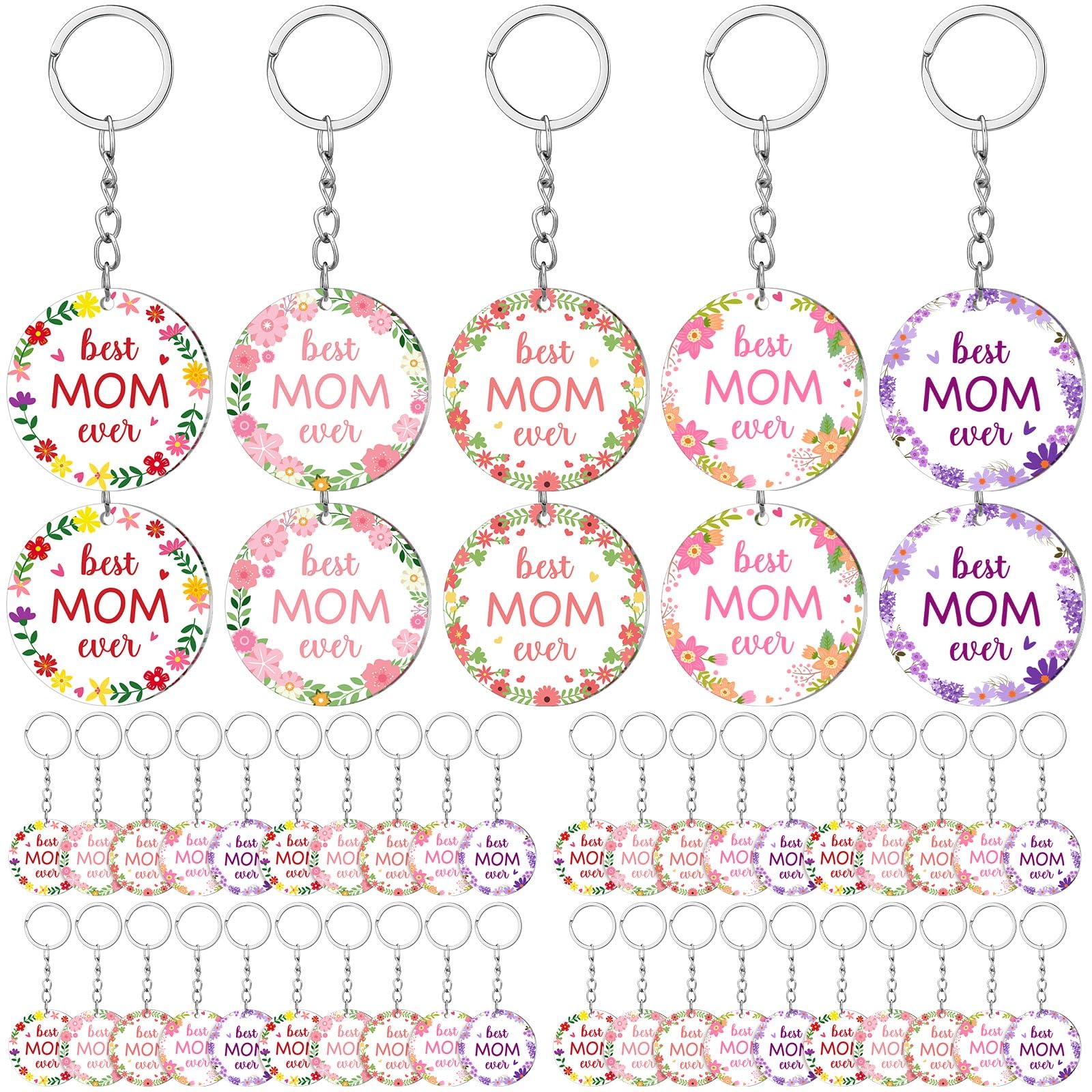 Photo 1 of Kenning 50 Pcs Mothers Day Gifts for Women Bulk Best Mom Ever Keychains Floral Acrylic Keychains Bulk Gifts for Women Mom Mothers Day Church Appreciation Favors Supplies (Classicl Style)