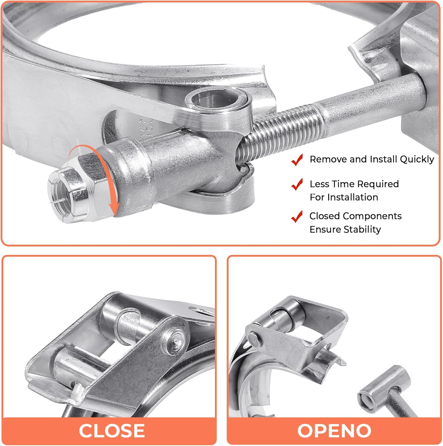 4.5 Inch Quick Release V Band Clamp-Stainless Steel_304,Clamp Fittings for Exhaust Pipe Flanges 1 Pack