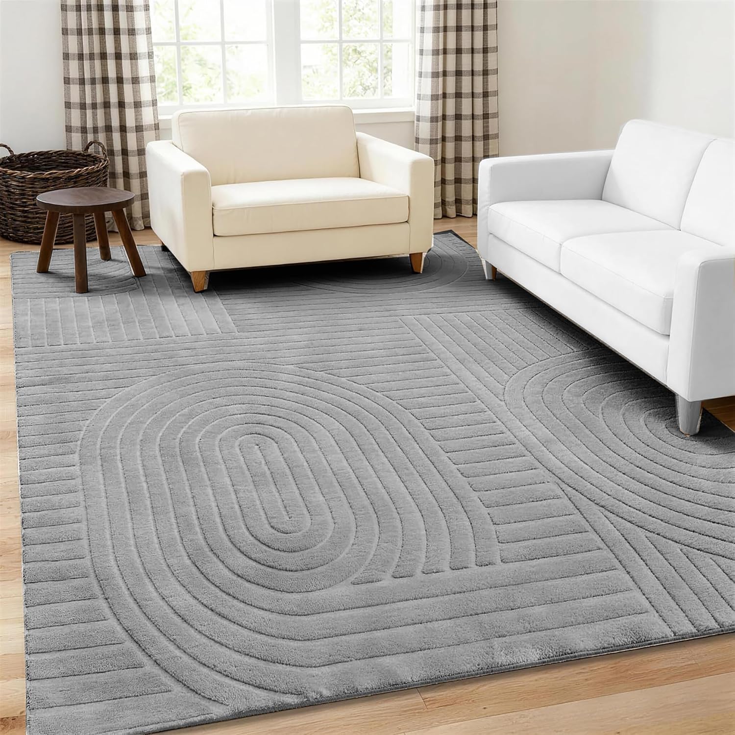 MATIIUI Grey Geometric Area Rug